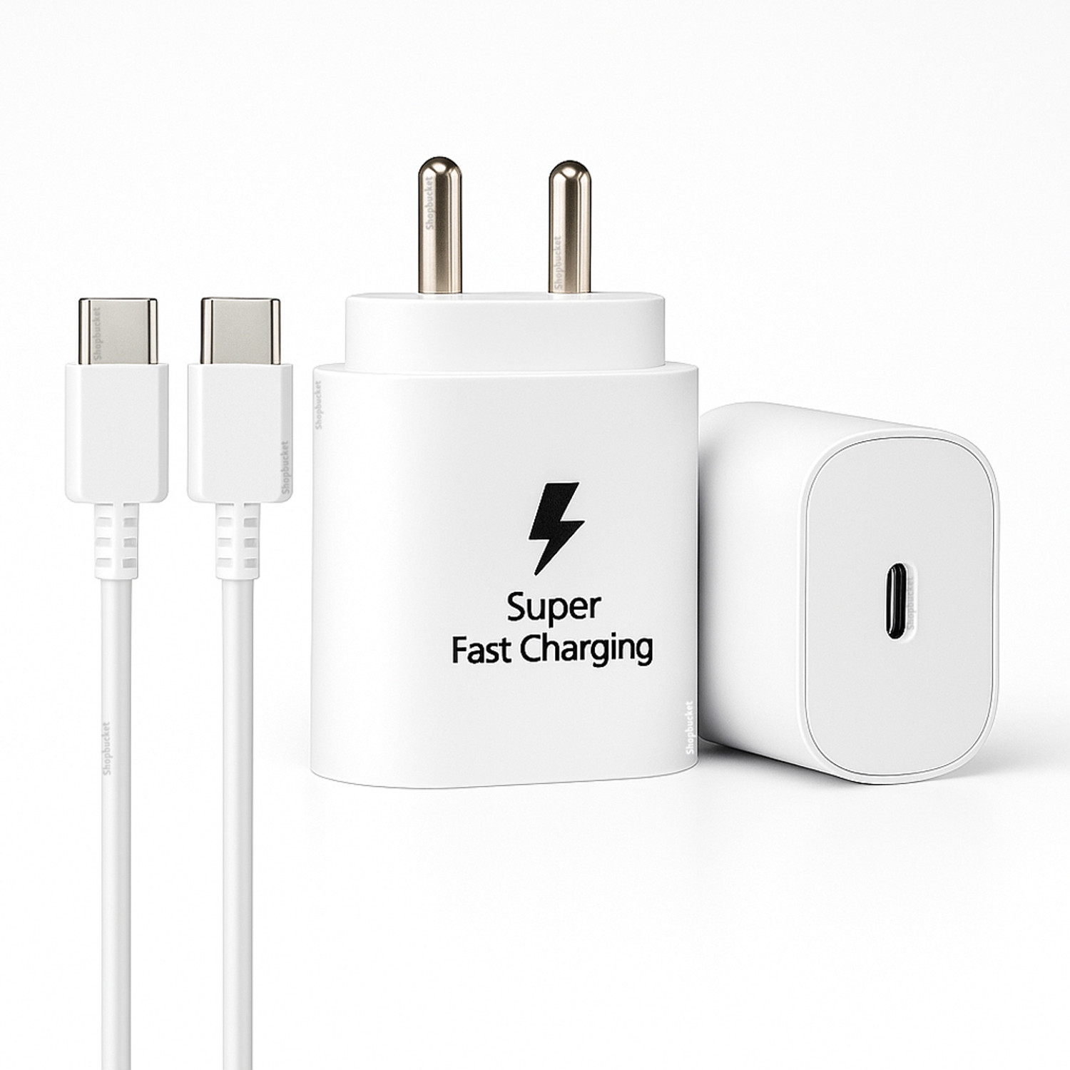 Image of shopbucket 120 W Quick Charge 6 A Wall Charger for Mobile with Detachable Cable (White, Cable Included)