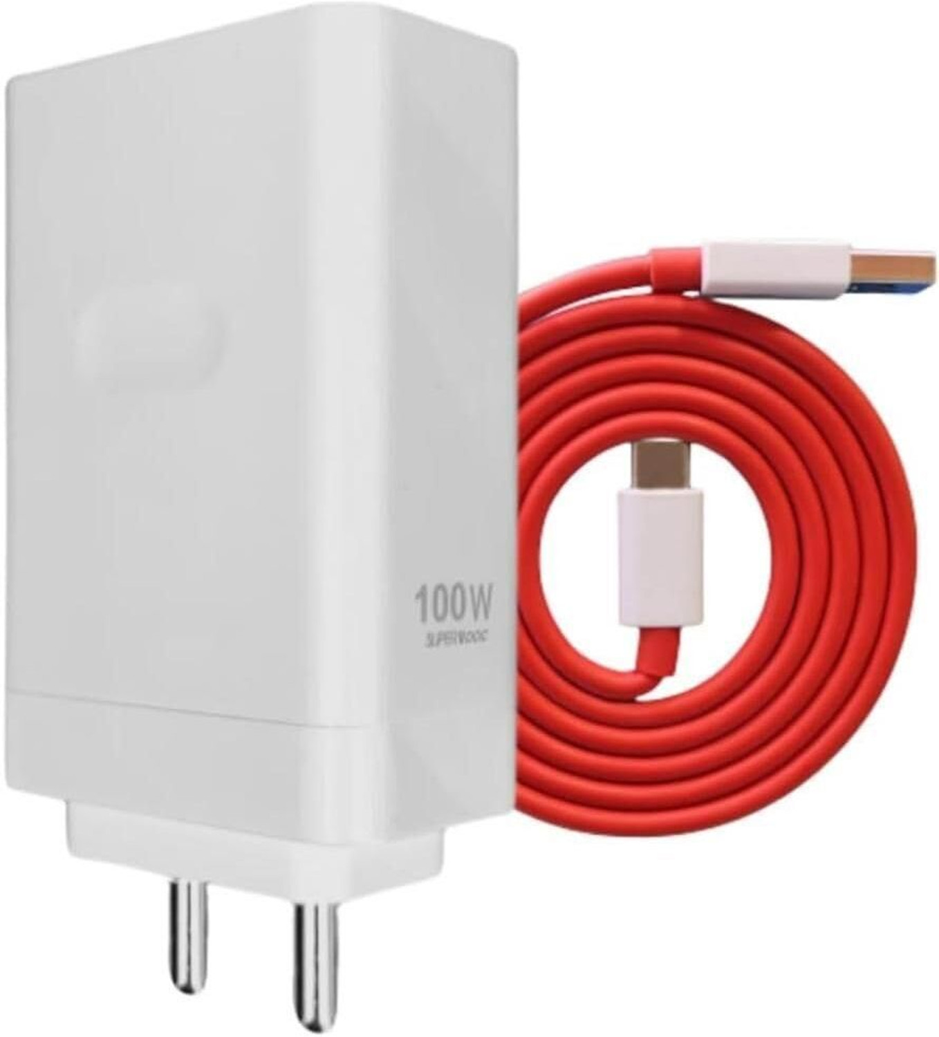 Image of OnePlus 100 W SuperVOOC 10 A Wall Charger for Mobile with Detachable Cable (White, Red)