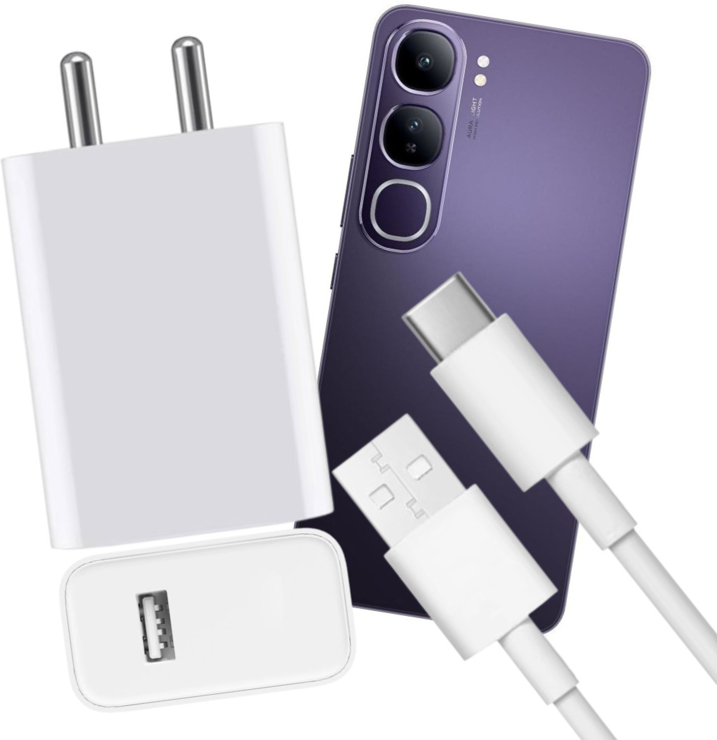 Image of vivo 80 W SuperVOOC 7.3 A Dual Port Mobile Charger with Detachable Cable (White)