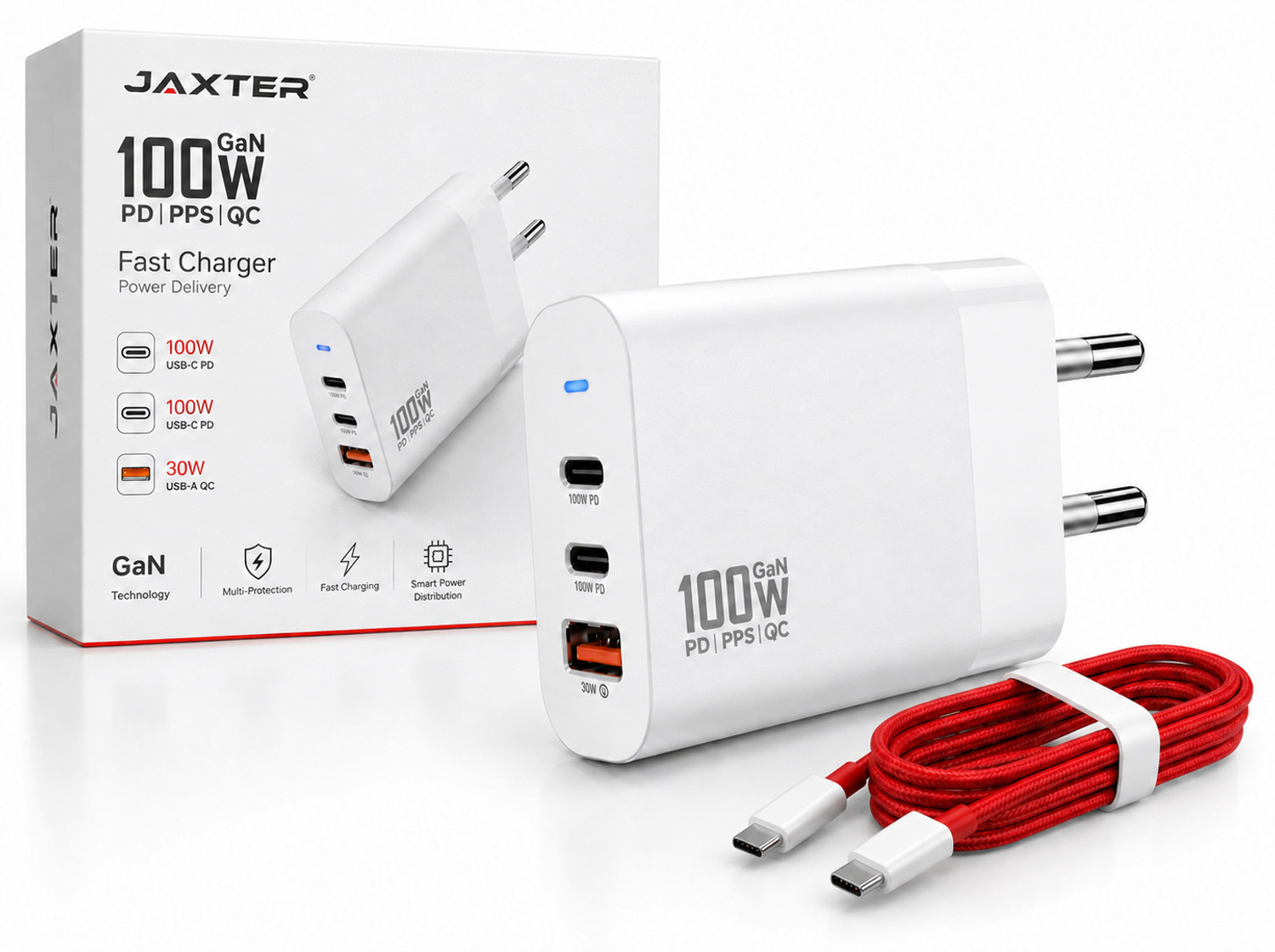 Image of Coracao 100 W GaN 5 A Wall Charger for Mobile with Detachable Cable (White)