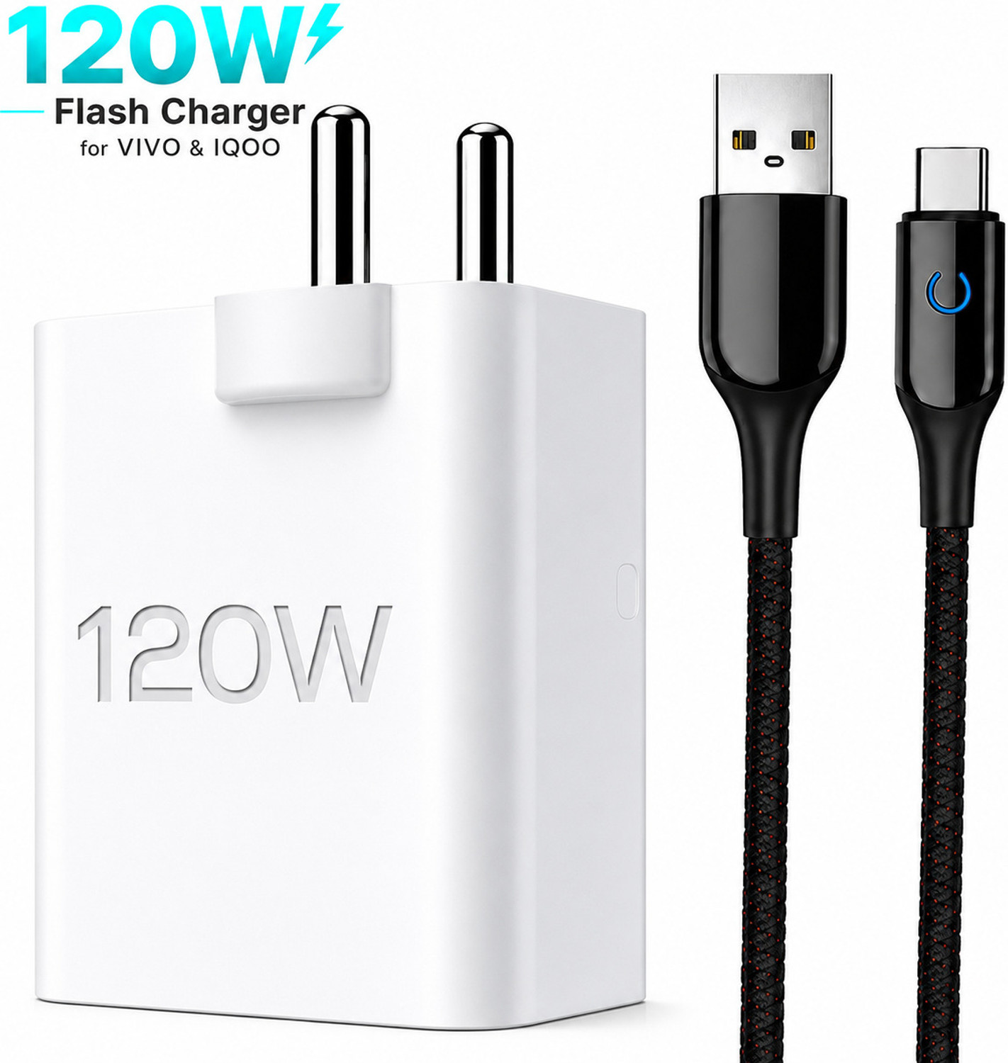 Image of shopbucket 120 W Quick Charge 6 A Wall Charger for Mobile with Detachable Cable (White, Cable Included)