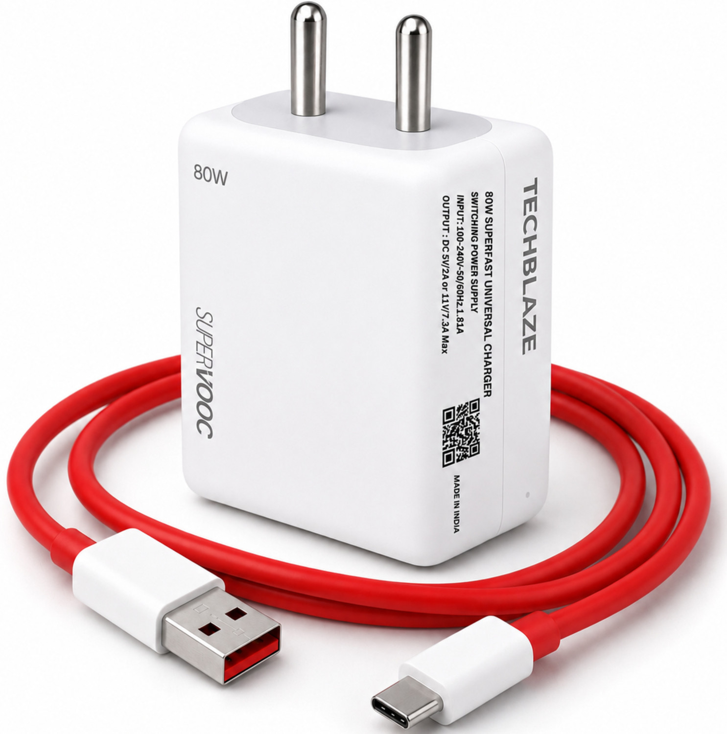 TechBlaze 80 W SuperVOOC 7.3 A Wall Charger for Mobile with Detachable Cable - TechBlaze : Flipkart.com