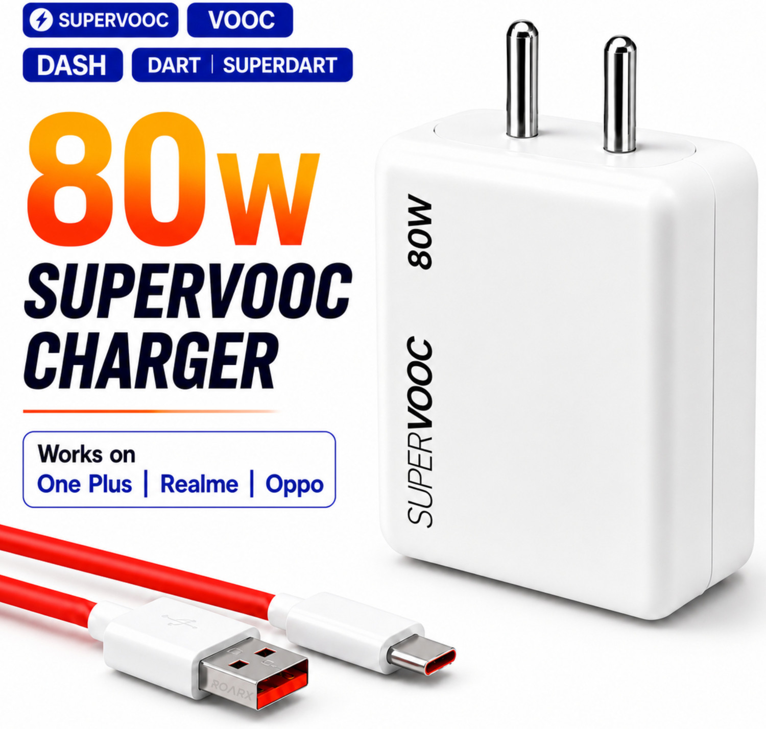 TechBlaze 80 W SuperVOOC 7.3 A Wall Charger for Mobile with Detachable Cable - TechBlaze : Flipkart.com