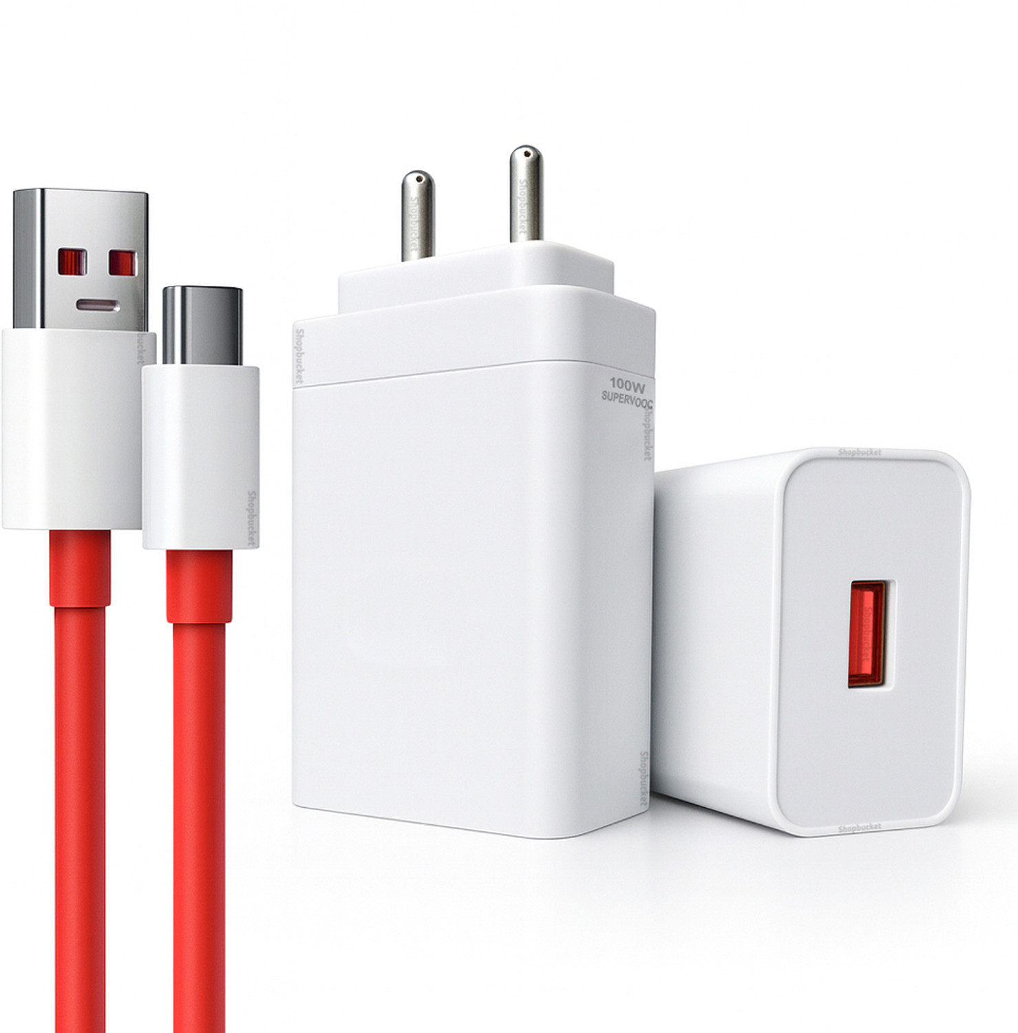 Image of OnePlus 100 W SuperVOOC 10 A Wall Charger for Mobile with Detachable Cable (White, Red)
