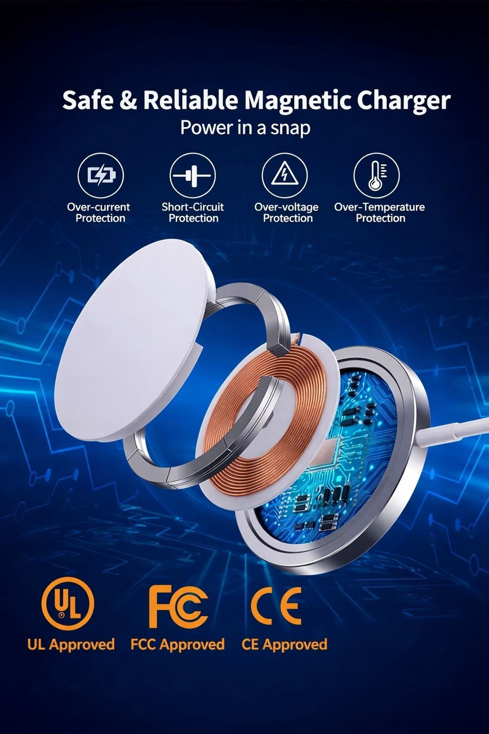Image of Crovell 96 W Supercharge 1 A Wireless Mobile Charger with Detachable Cable (White)