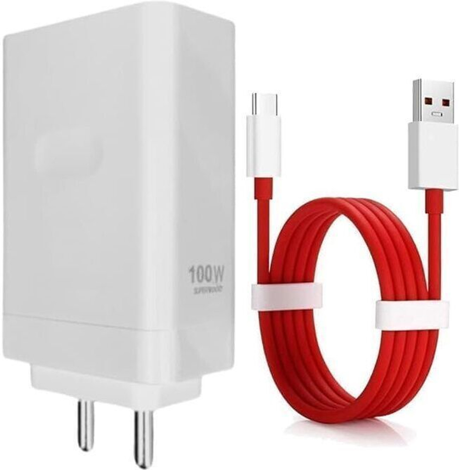Image of OnePlus 100 W SuperVOOC 10 A Wall Charger for Mobile with Detachable Cable (White, Red)