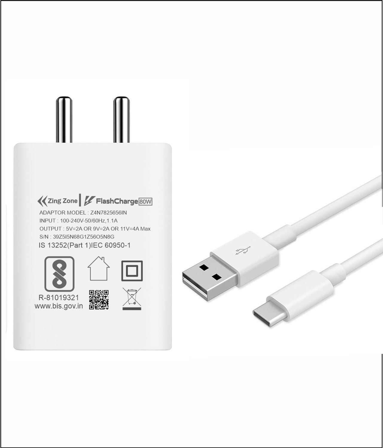 Image of vivo 80 W SuperVOOC 7.3 A Dual Port Mobile Charger with Detachable Cable (White)