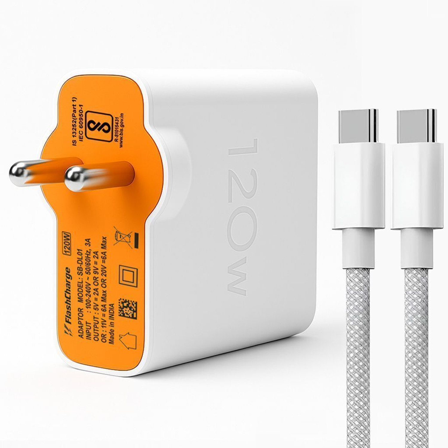 Image of shopbucket 120 W Quick Charge 6 A Wall Charger for Mobile with Detachable Cable (White, Cable Included)