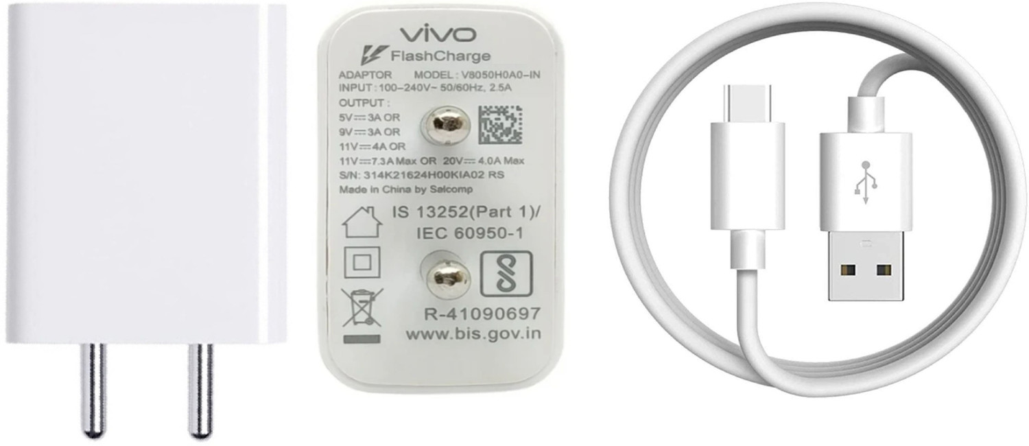 Image of vivo 66 W Quick Charge 6 A Wall Charger for Mobile with Detachable Cable (White, Cable Included)