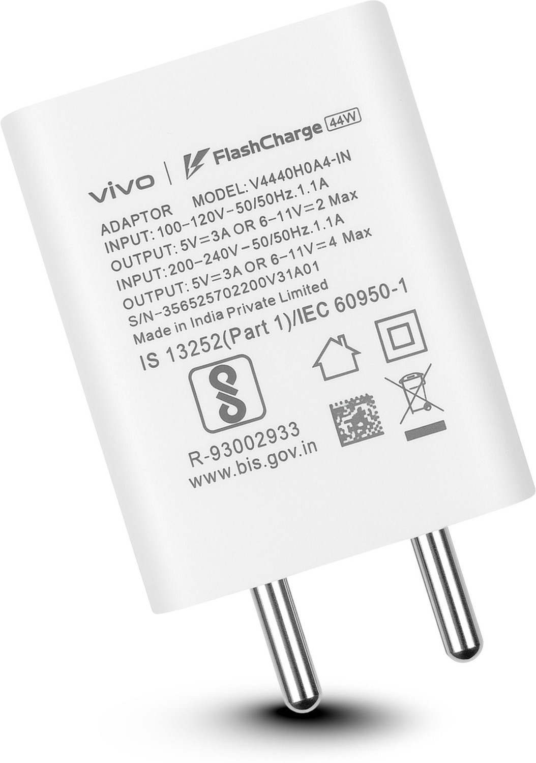 Image of vivo 80 W SuperVOOC 7.3 A Dual Port Mobile Charger with Detachable Cable (White)
