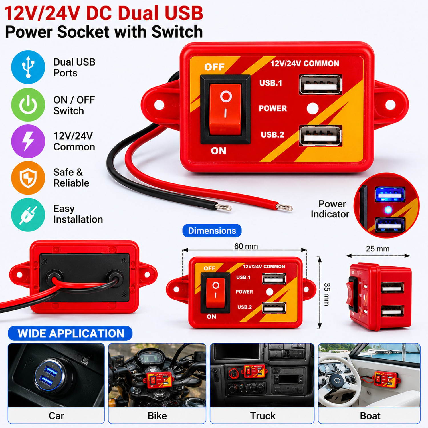 Image of Feetworking 10 W 2.1 A Dual Port Mobile Charger (Multicolor)