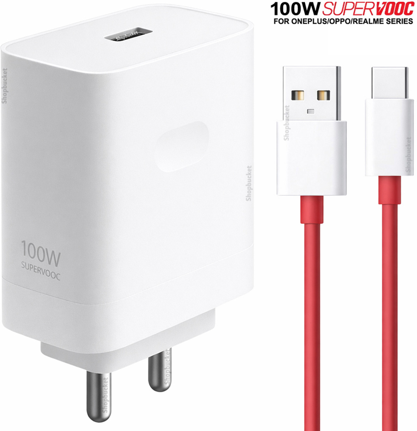 Image of OnePlus 100 W SuperVOOC 10 A Wall Charger for Mobile with Detachable Cable (White, Red)