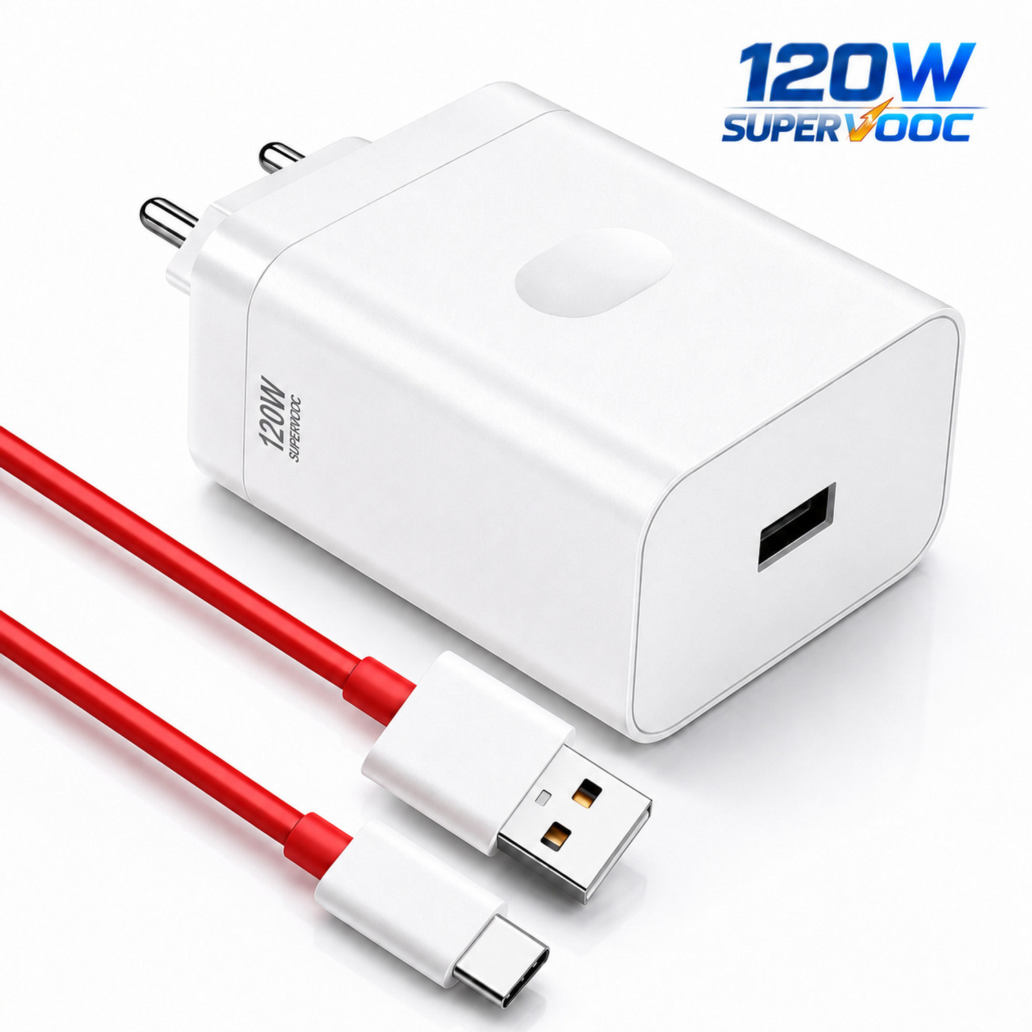 Image of OnePlus 100 W SuperVOOC 10 A Wall Charger for Mobile with Detachable Cable (White, Red)
