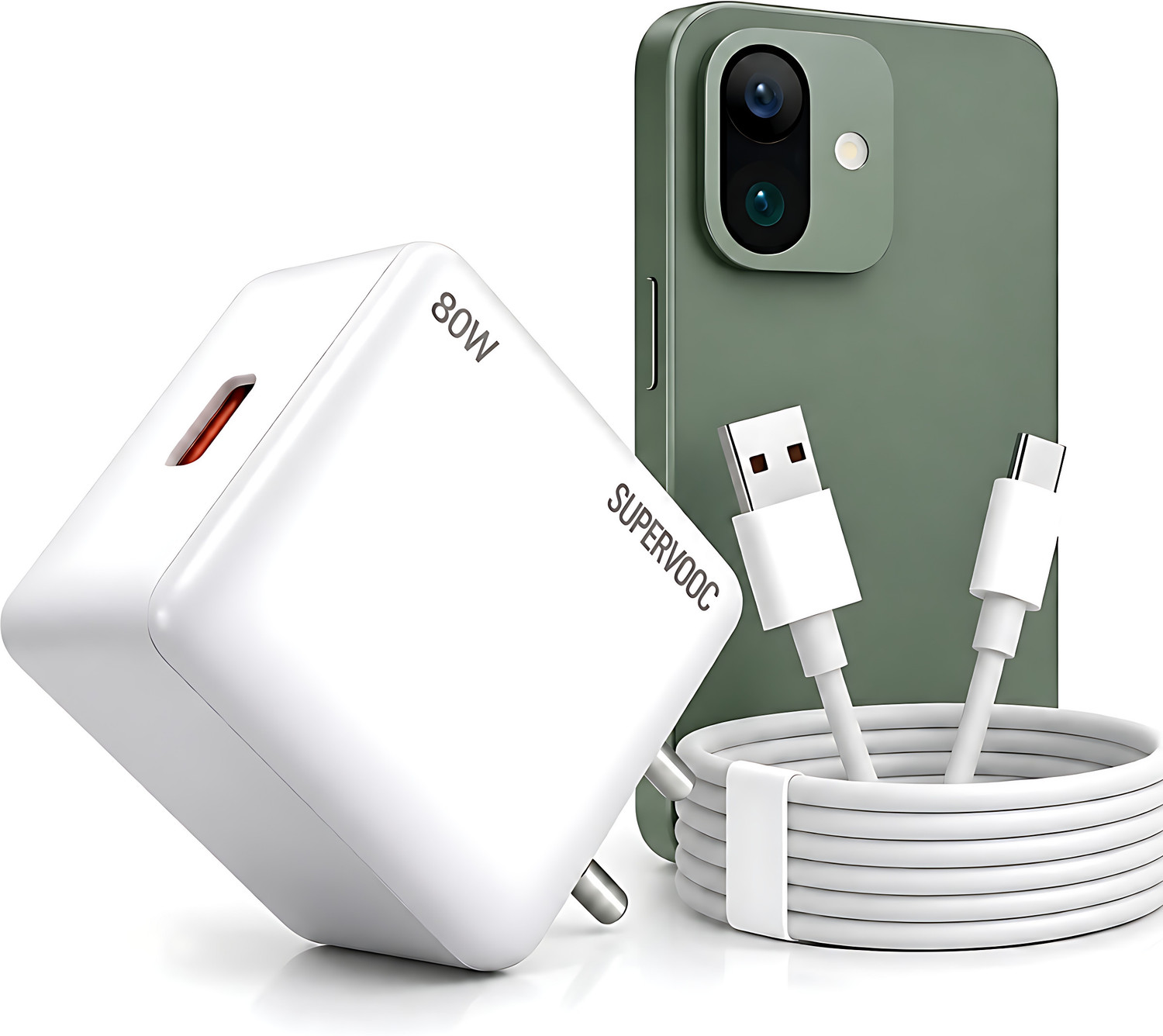Image of MMAK 80 W SuperVOOC 6 A Wall Charger for Mobile with Detachable Cable (White, Cable Included)