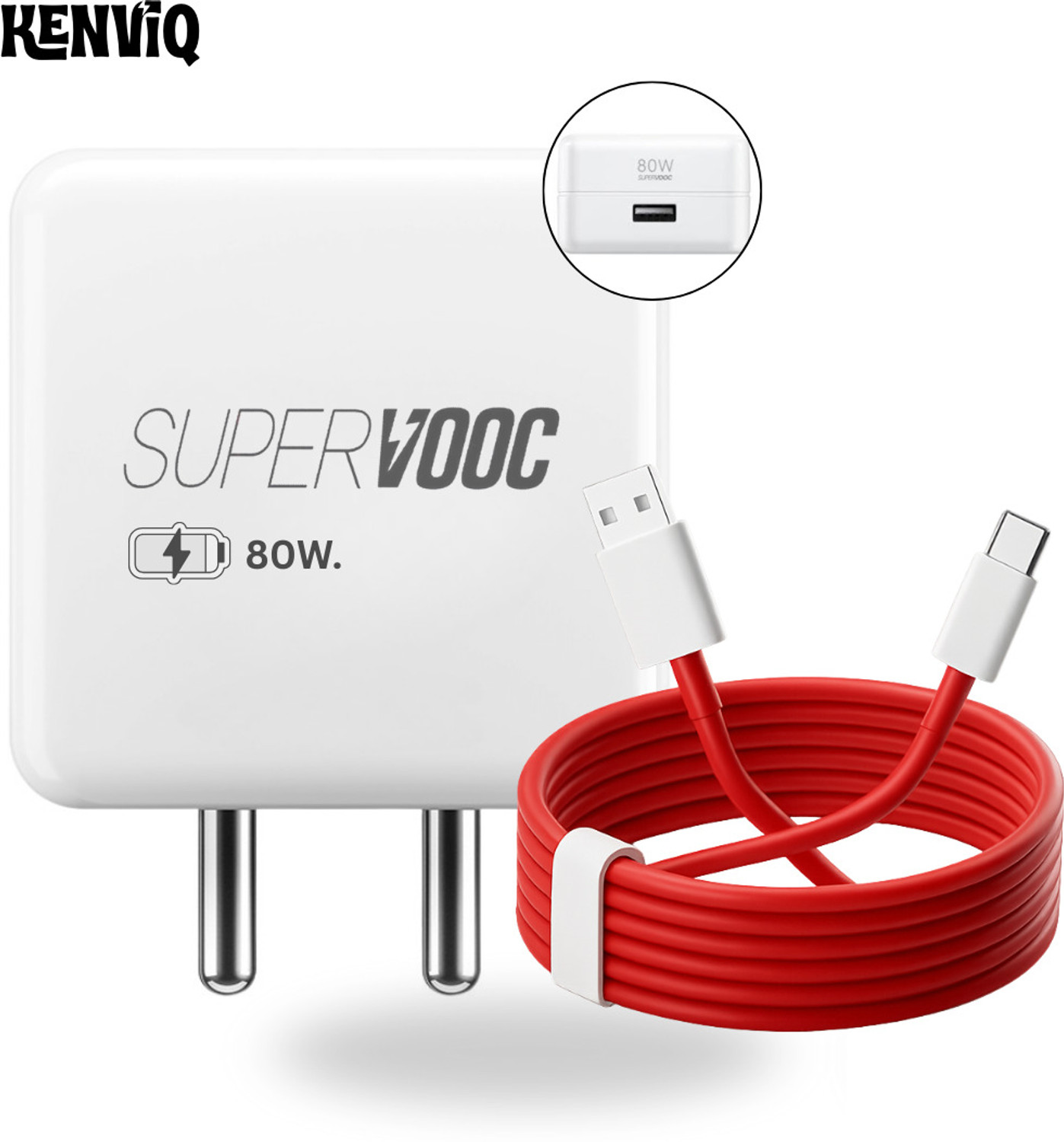 Image of OnePlus 100 W SuperVOOC 10 A Wall Charger for Mobile with Detachable Cable (White, Red)