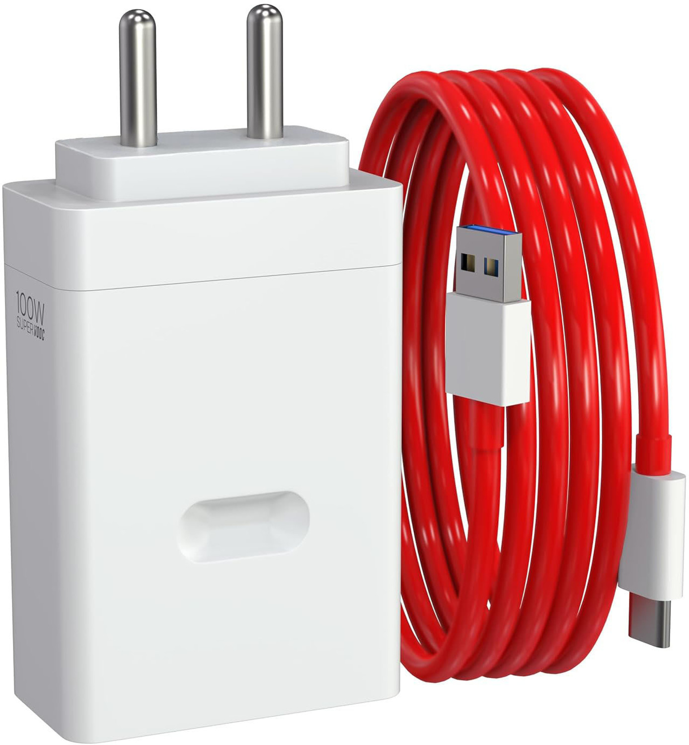 Image of OnePlus 100 W SuperVOOC 10 A Wall Charger for Mobile with Detachable Cable (White, Red)