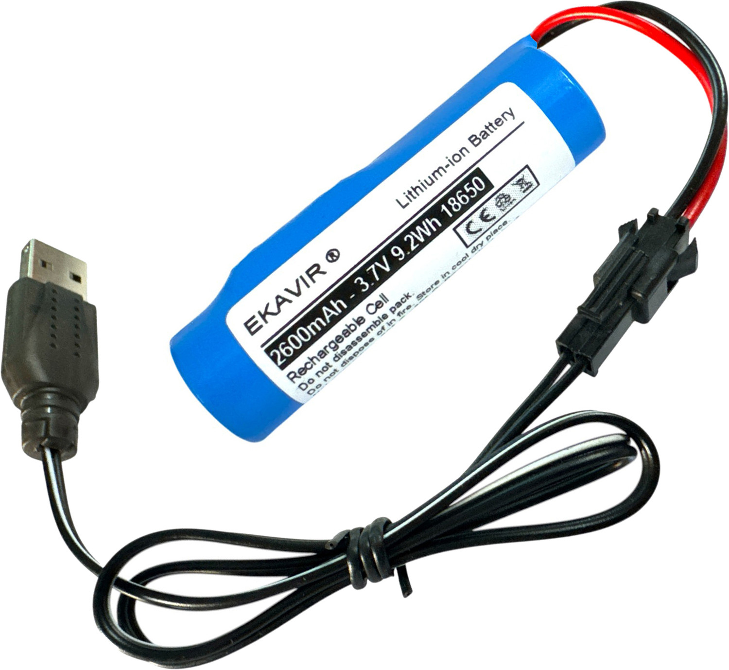 Image of Ekavir 2600mAh 3.7V Lithium Cell BMS Protected with SM 2P Plug Wire & Charging Cable Battery