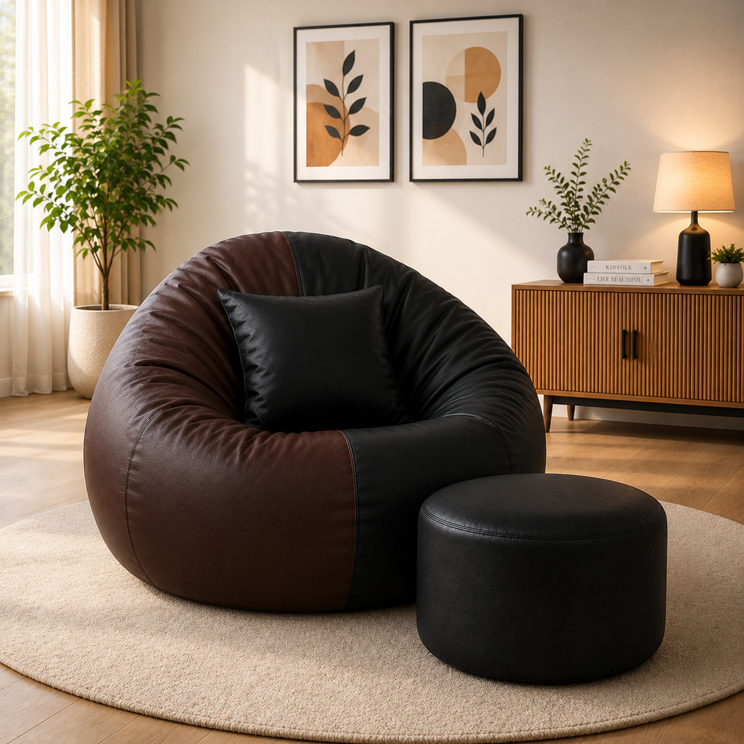 Image of SHIRA 24 4XL Tear Drop Bean Bag Cover (Without Beans) (Black, Brown)