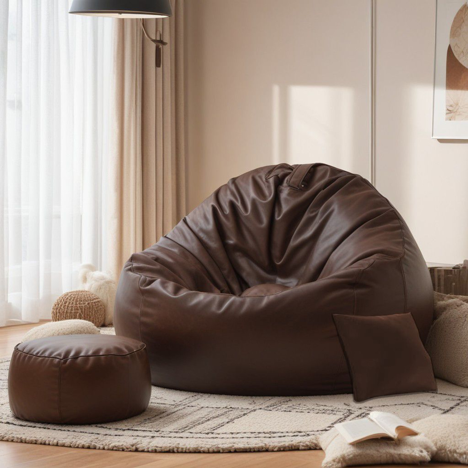 Image of 4FURN XXL Bean Bag with Cushion & Footrest All with Beans Suitable for Kids Teardrop Bean Bag With Bean Filling (Red)