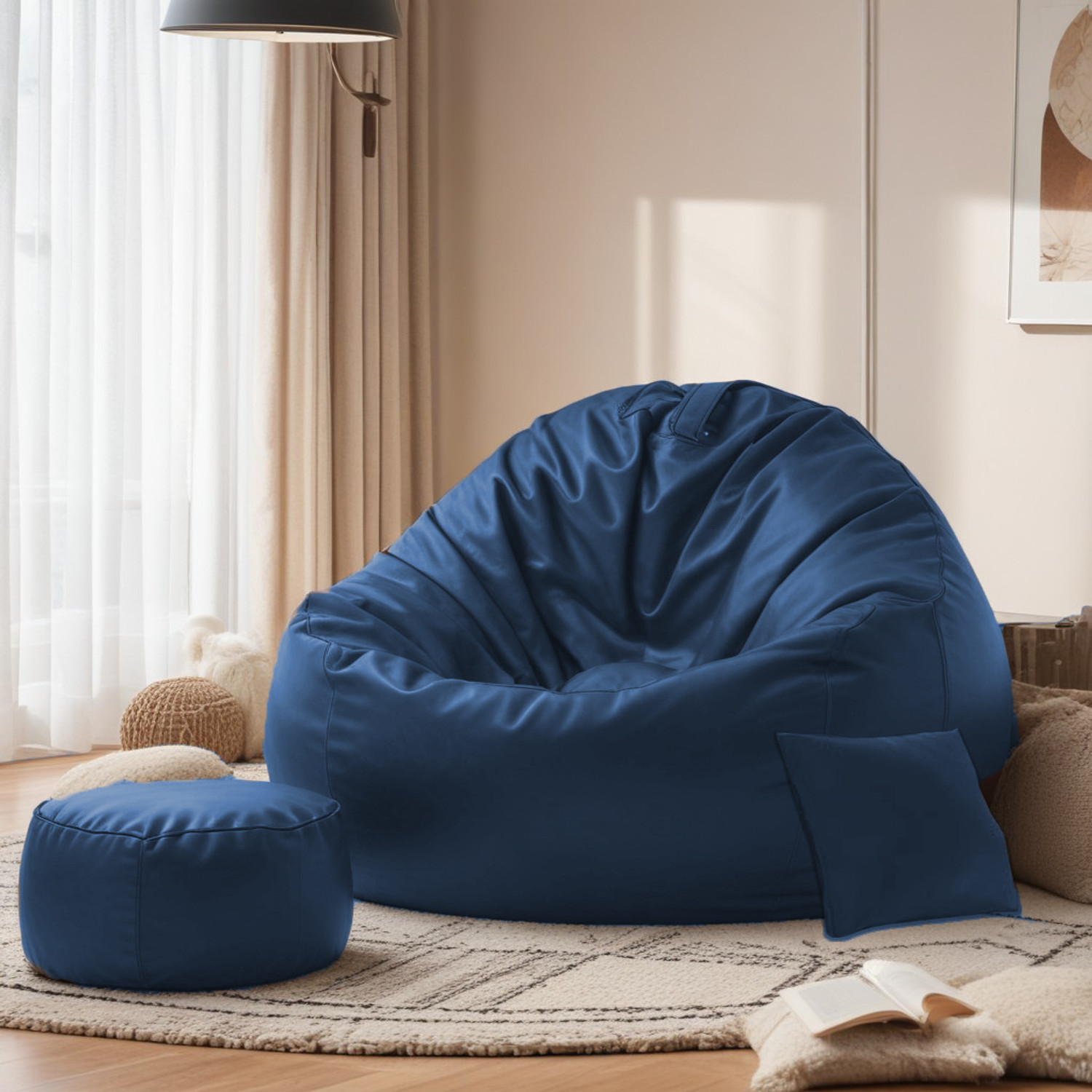 Image of 4FURN XXL Bean Bag with Cushion & Footrest All with Beans Suitable for Kids Teardrop Bean Bag With Bean Filling (Red)