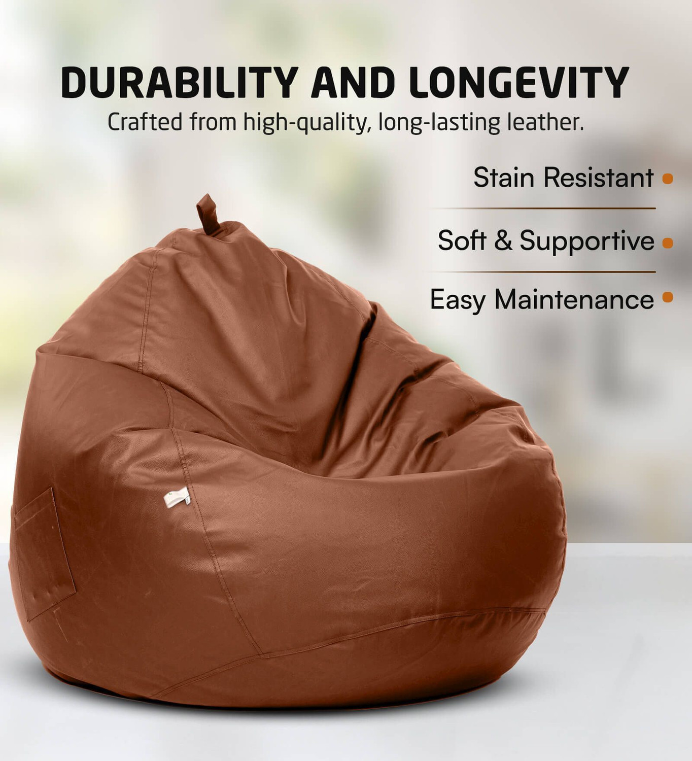 Image of Mintwud from Pepperfry 4XL Squivo Leatherette Bean Bag Filled with Beans With Footrest In Tan Colour Bean Bag Sofa With Bean Filling (Tan)