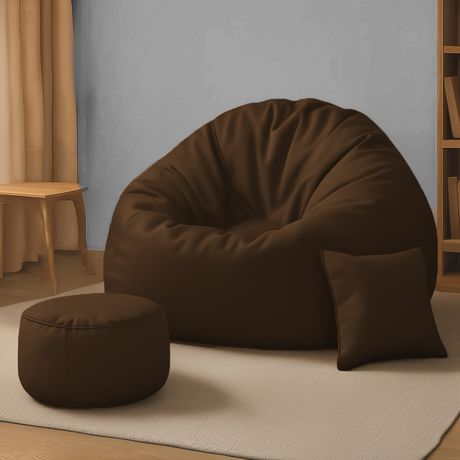 Image of Mintwud from Pepperfry 4XL Squivo Leatherette Bean Bag Filled with Beans With Footrest In Tan Colour Bean Bag Sofa With Bean Filling (Tan)