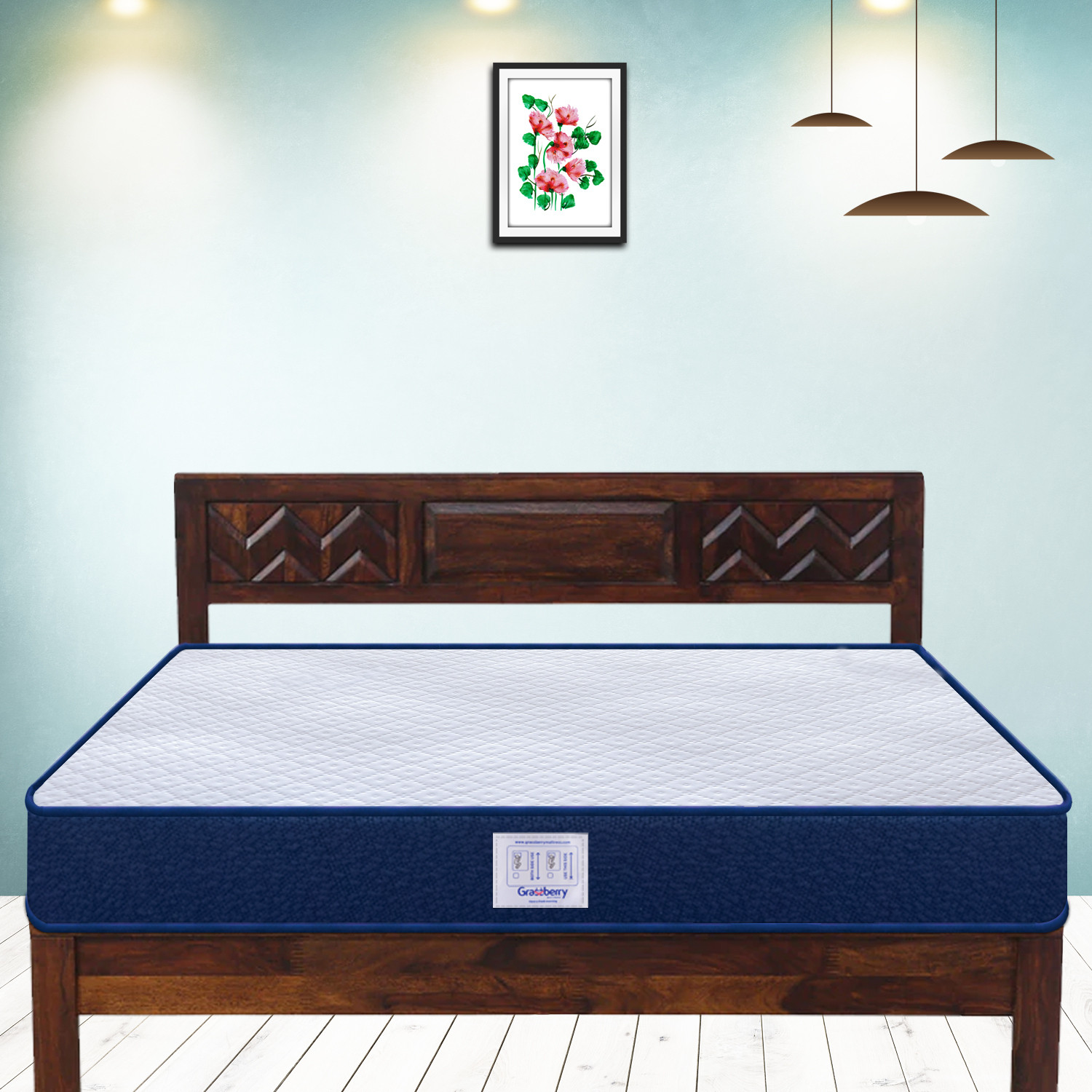 Image of ssb Solid Wood Queen Bed, 80 cm x 150 cm (2.62 ft x 4.92 ft) (Finish Color - brown, Delivery Condition - Pre-assembled)