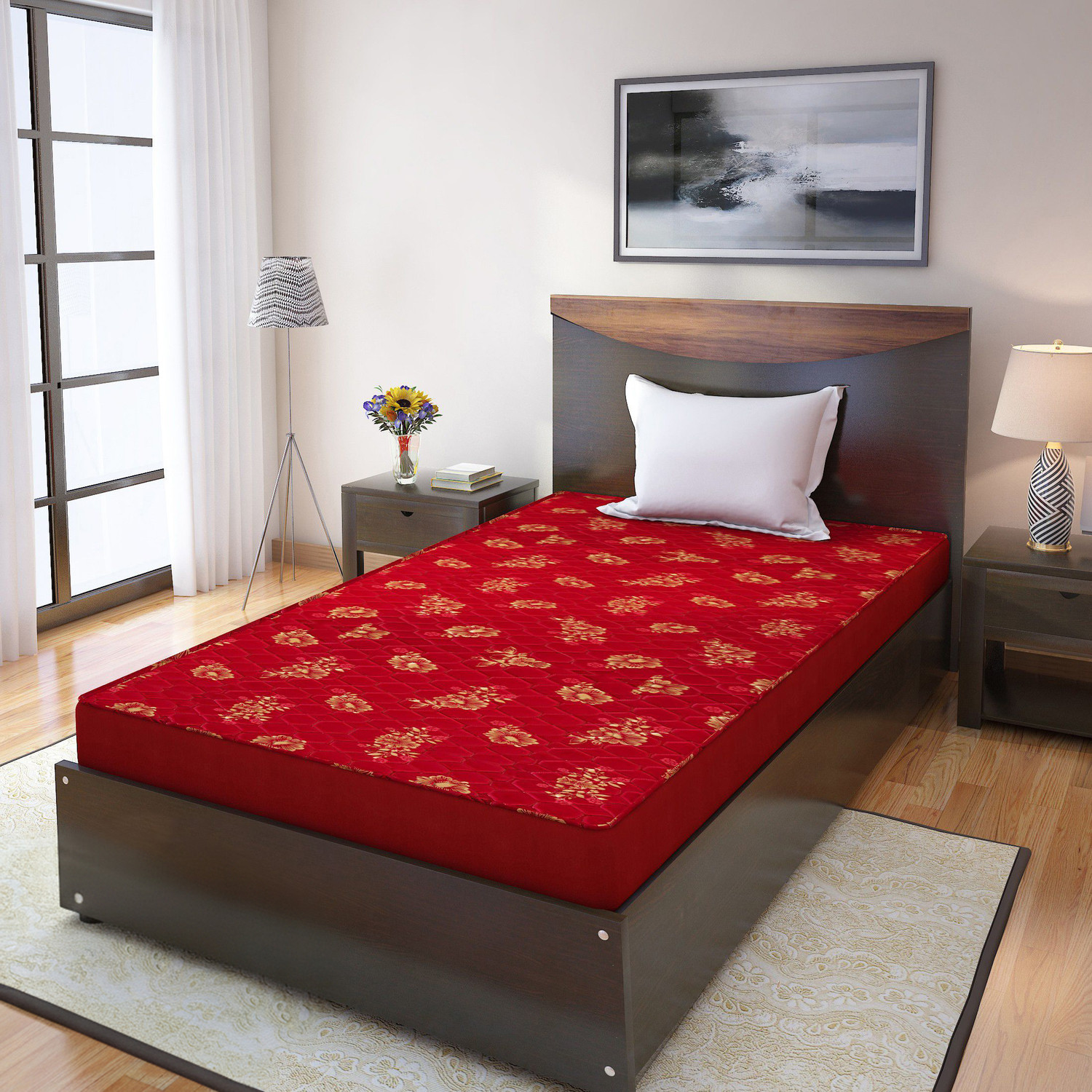 Image of ssb Solid Wood Queen Bed, 80 cm x 150 cm (2.62 ft x 4.92 ft) (Finish Color - brown, Delivery Condition - Pre-assembled)