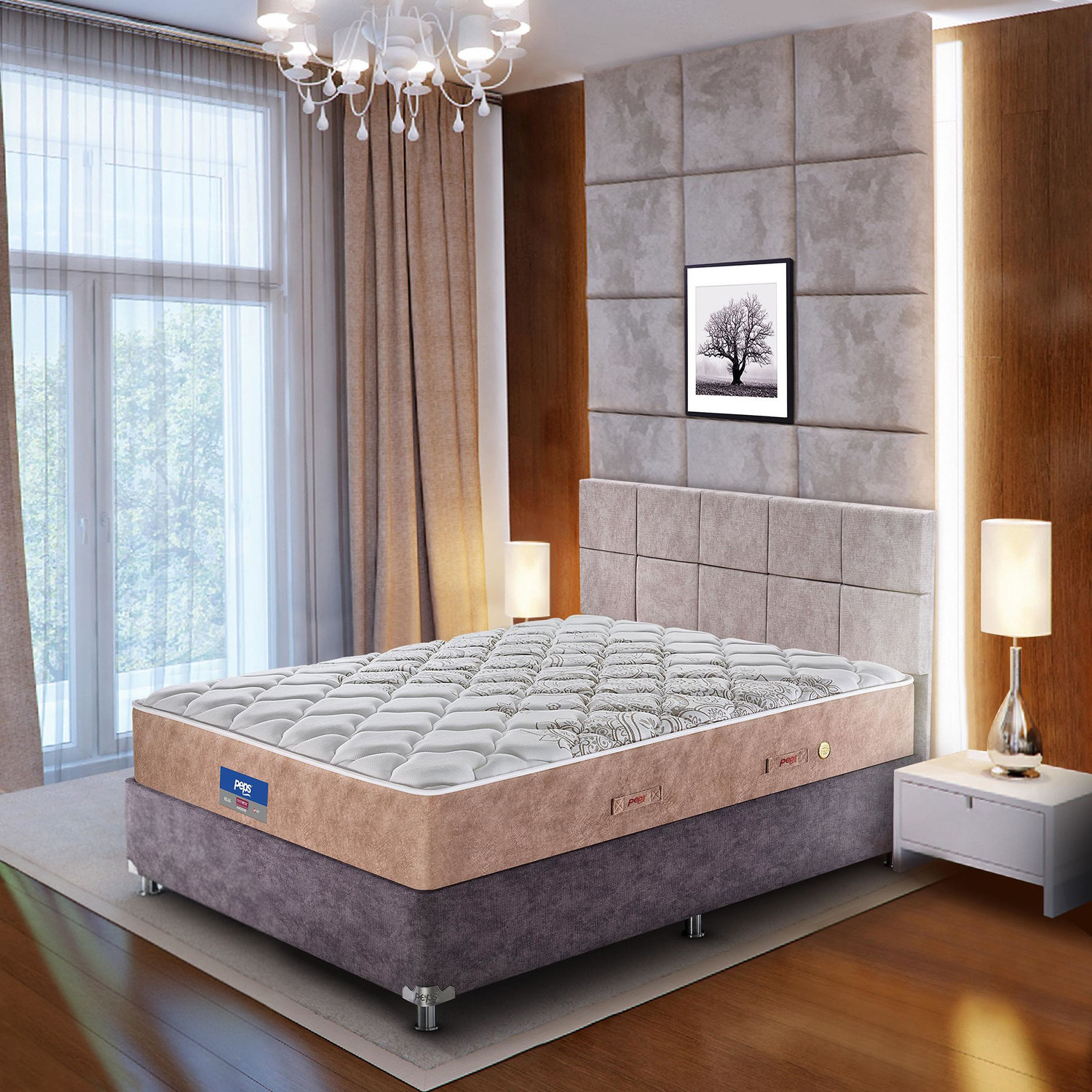Image of PEPS Restonic Ardene Normal Top Brown 8 inch King Pocket Spring Mattress (L x W: 72 inch x 72 inch)