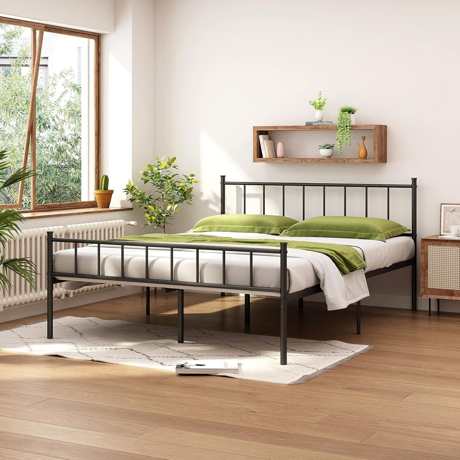 Image of mandee's Metal King Bed, 188 cm x 204 cm (6.17 ft x 6.69 ft) (Finish Color - WHITE, Delivery Condition - DIY(Do-It-Yourself))