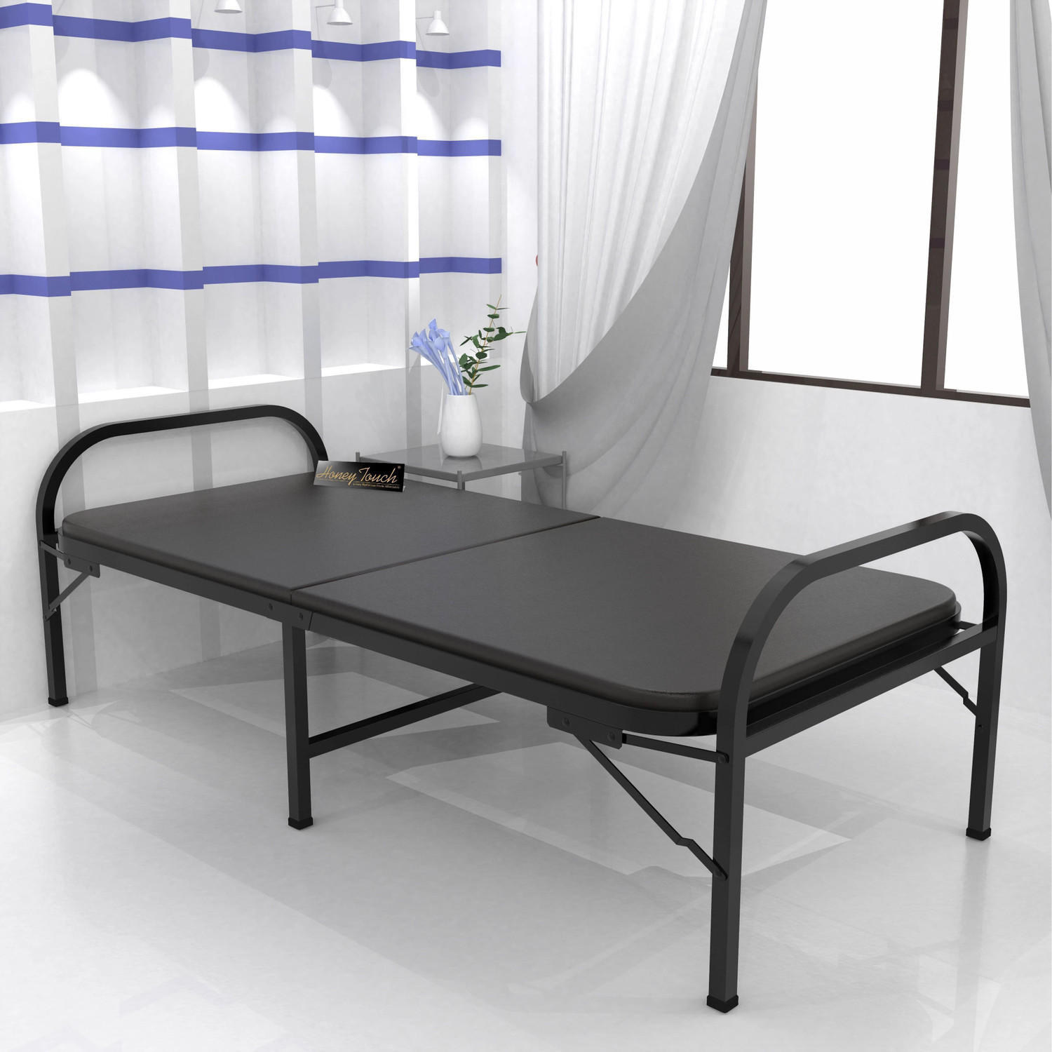 Image of Jay Khodiyar Steel 00 Metal Single Bed, 76 cm x 180 cm (2.49 ft x 5.91 ft) (Finish Color - brown, Delivery Condition - Pre-assembled)