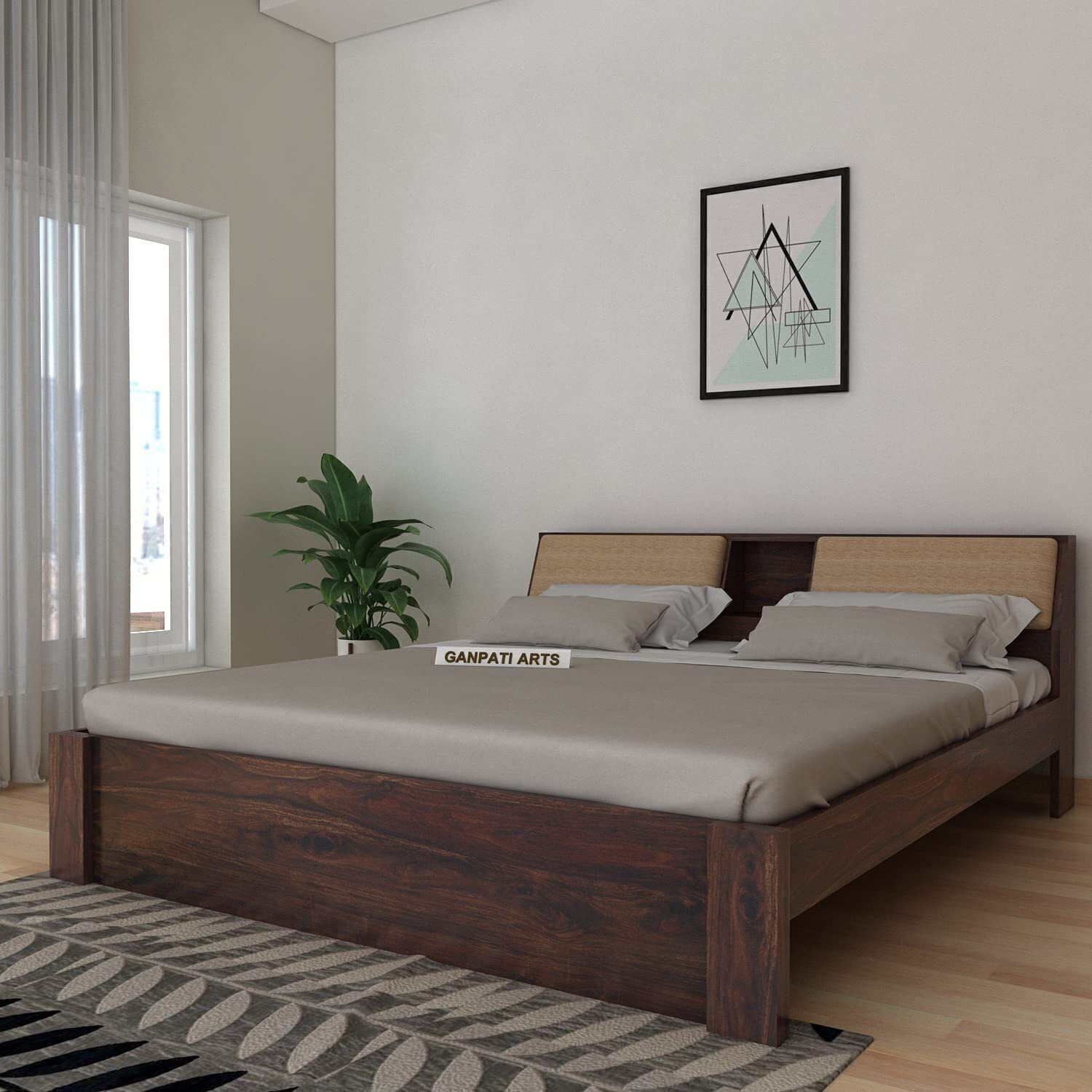 Image of Model art furniture Solid Wood King Box Bed, 198.12 cm x 182.88 cm (6.5 ft x 6.0 ft) (Finish Color - MELAMINE GLOSSARY, Delivery Condition - Pre-assembled)