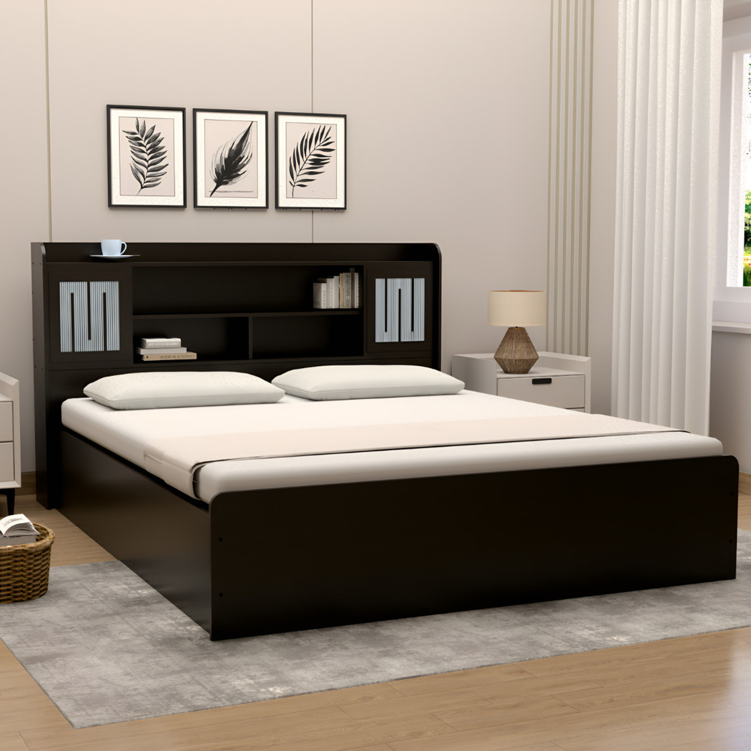 Image of neuspace Amber King Size Bed with Headboard & Box Storage Engineered Wood | Engineered Wood King Box Bed, 221 cm x 194 cm (7.25 ft x 6.36 ft) (Finish Color - Wenge Polycarbonate, Delivery Condition - Knock Down)