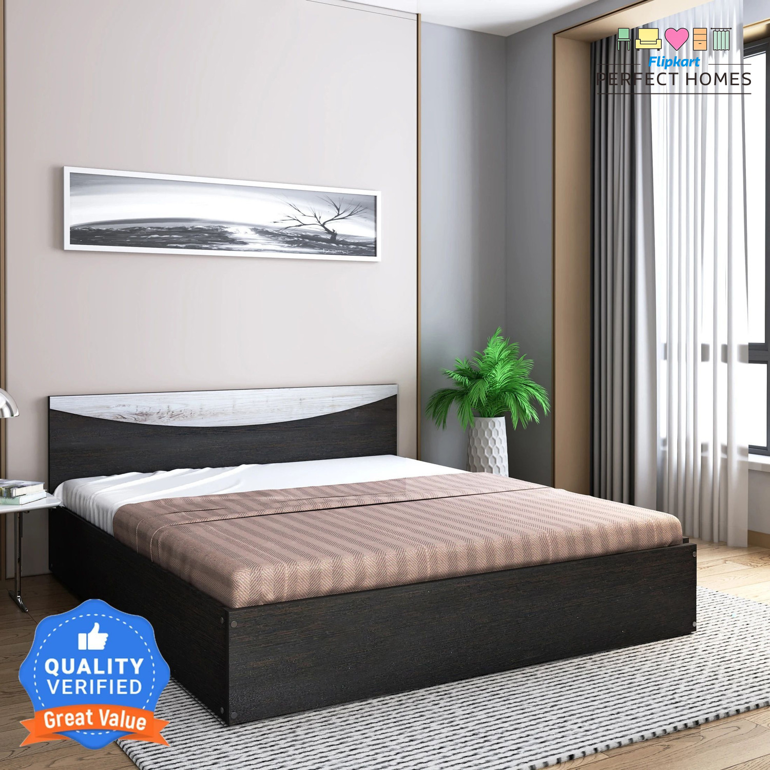 Image of Woodmoover Ultra King Size Elegant Metal Bed with | Wrought Iron Metal Hydraulic Bed Metal King Hydraulic Bed, 190 cm x 152 cm (6.23 ft x 4.99 ft) (Finish Color - Brown, Delivery Condition - Knock Down)