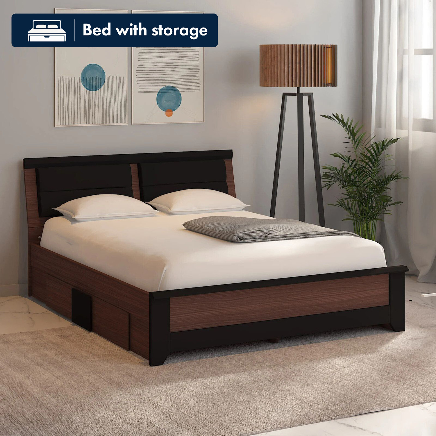 Image of Nilkamal Arthur Plus with Storage Engineered Wood King Box Bed, 211.5 cm x 188 cm (6.94 ft x 6.17 ft) (Finish Color - Legno Oak Dark, Delivery Condition - Knock Down)