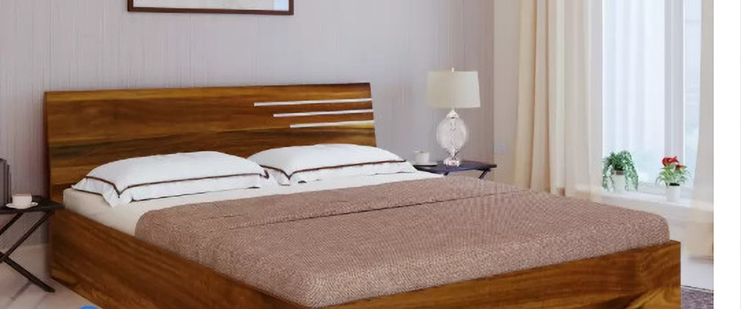 Image of ssb Solid Wood Queen Bed, 80 cm x 150 cm (2.62 ft x 4.92 ft) (Finish Color - brown, Delivery Condition - Pre-assembled)