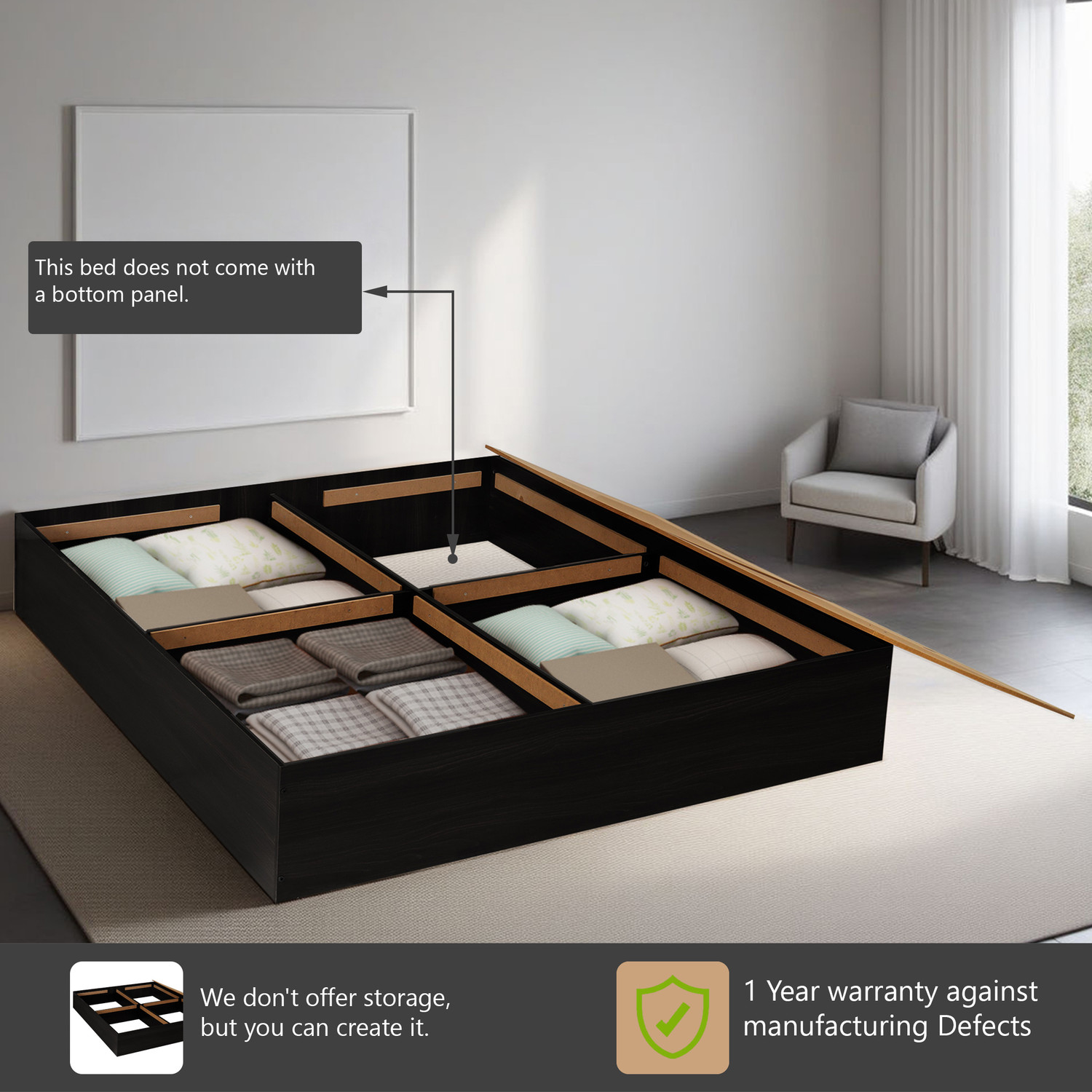 Image of Trevi Sherpa Compact Double Engineered Wood Double Bed, 186 cm x 125 cm (6.1 ft x 4.1 ft) (Finish Color - Wenge, Delivery Condition - Knock Down)