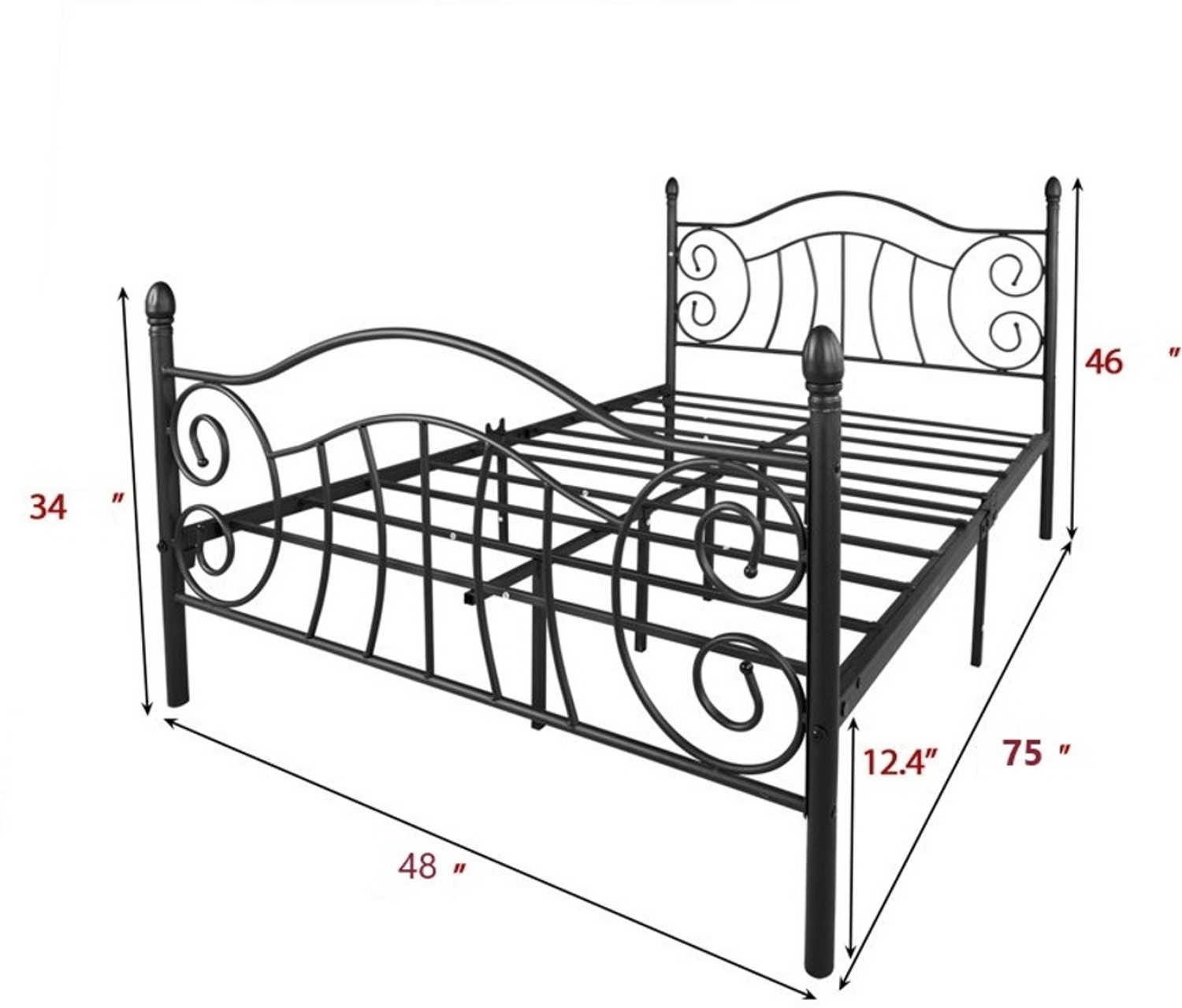 Image of Vibrant Interior ZOPYROSE Metal Double Bed, 190.5 cm x 121.92 cm (6.25 ft x 4.0 ft) (Finish Color - BLACK, Delivery Condition - DIY(Do-It-Yourself))