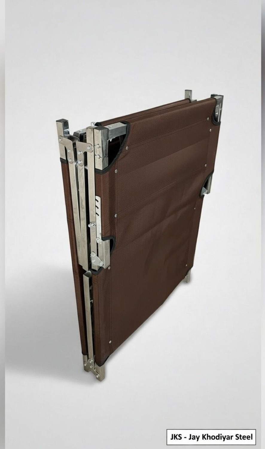 Image of Jay Khodiyar Steel 00 Metal Single Bed, 76 cm x 180 cm (2.49 ft x 5.91 ft) (Finish Color - brown, Delivery Condition - Pre-assembled)