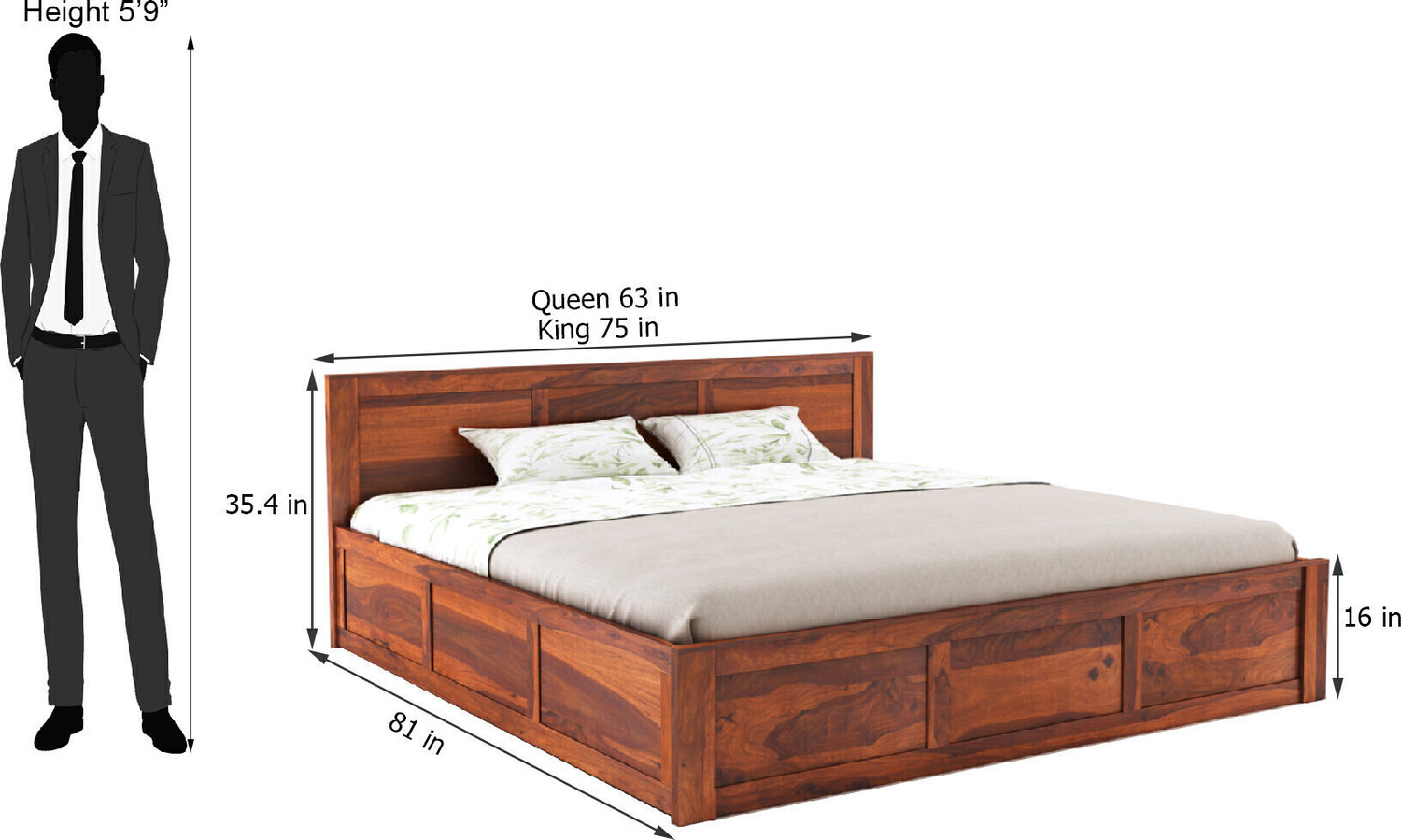 Image of GOYALINTERIOR Sheesham Wood King Bed /Wooden Bed /Palaung With Hydraulic Storage For Home Solid Wood King Hydraulic Bed, 205 cm x 190 cm (6.73 ft x 6.23 ft) (Finish Color - Honey HYD, Delivery Condition - DIY(Do-It-Yourself))