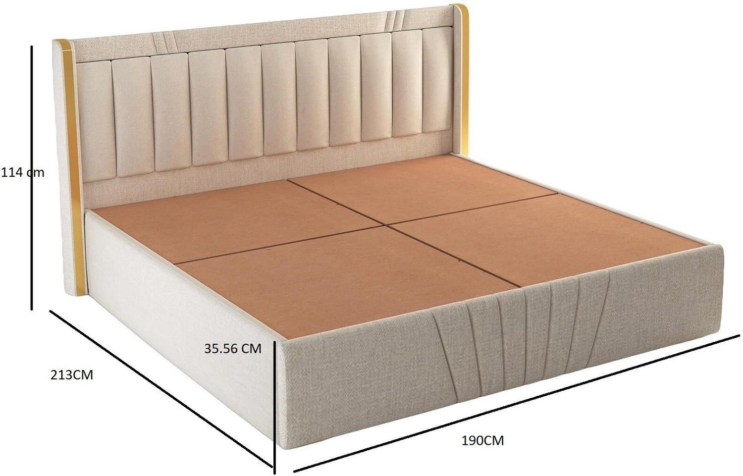 Image of DMKDecor Upholstered Bed with Box Storage Solid Wood Fabric Bed Solid Wood King Box Bed, 213 cm x 190 cm (6.99 ft x 6.23 ft) (Finish Color - Beige, Delivery Condition - DIY(Do-It-Yourself))
