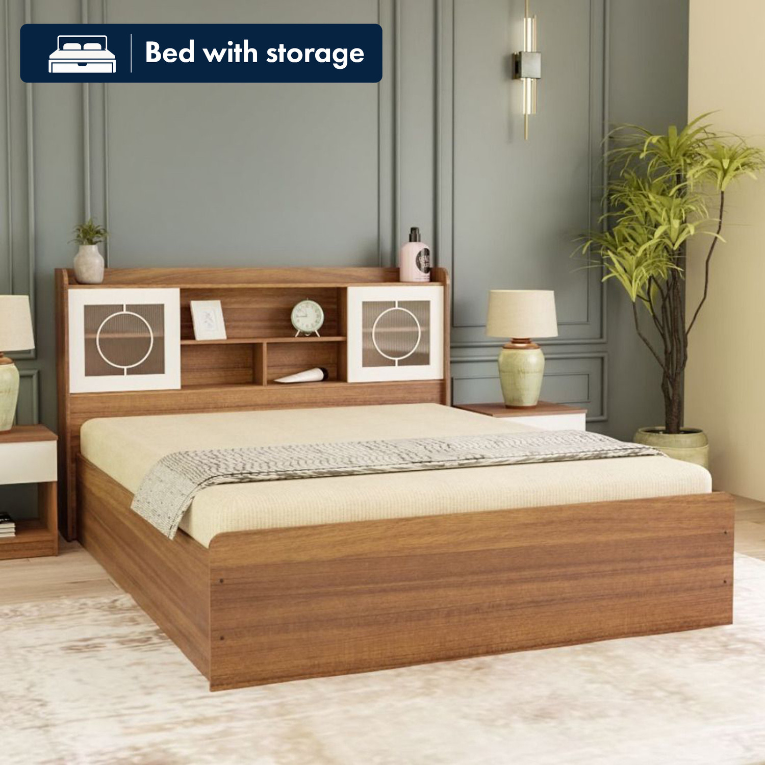 Image of Nilkamal Arthur Plus with Storage Engineered Wood King Box Bed, 211.5 cm x 188 cm (6.94 ft x 6.17 ft) (Finish Color - Legno Oak Dark, Delivery Condition - Knock Down)
