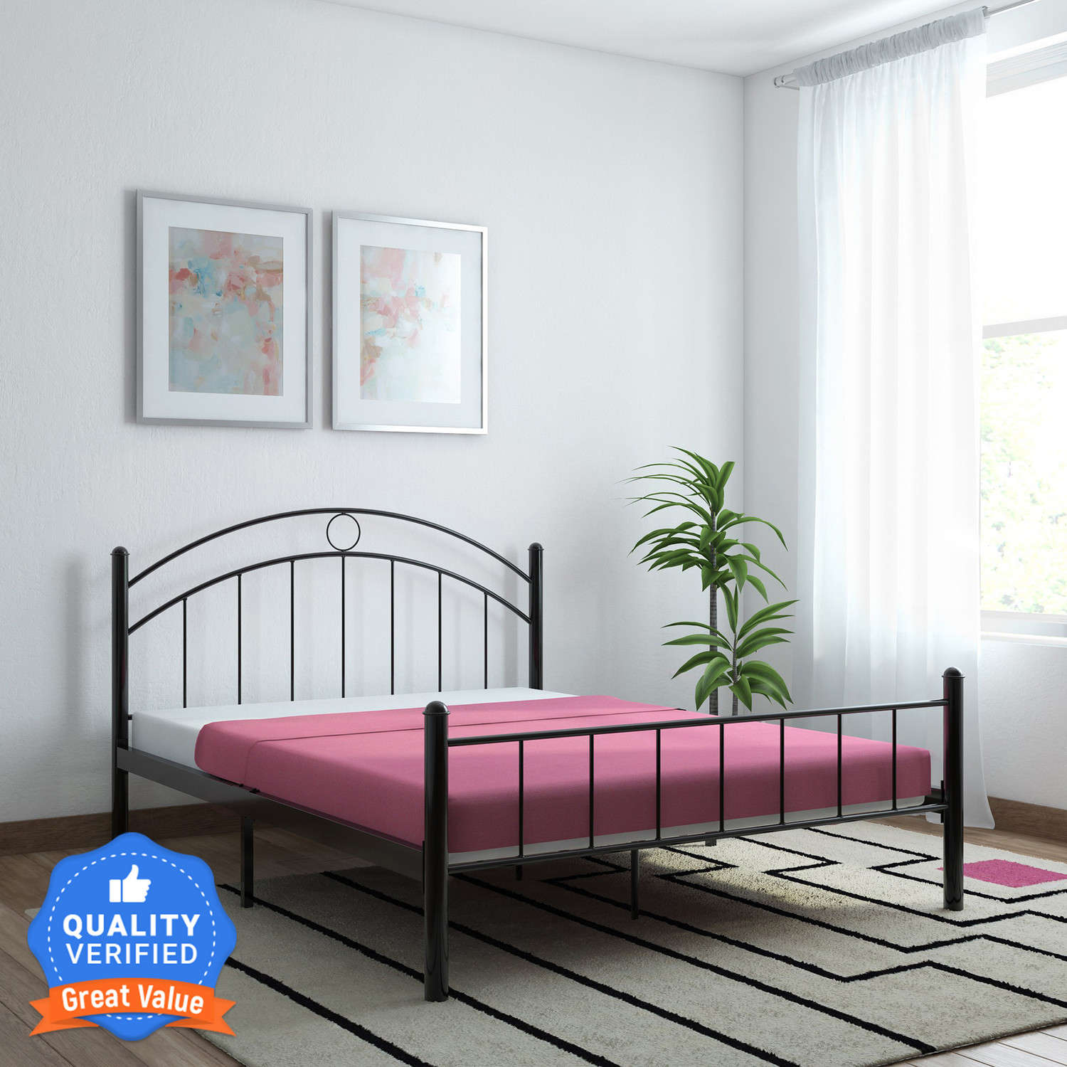 Image of mandee's Metal King Bed, 188 cm x 204 cm (6.17 ft x 6.69 ft) (Finish Color - WHITE, Delivery Condition - DIY(Do-It-Yourself))