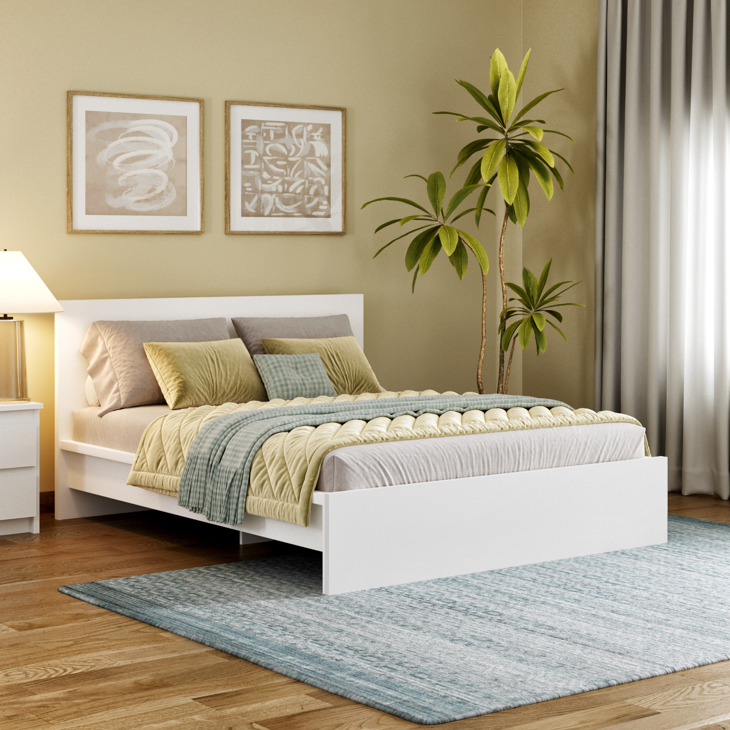 Image of Bharat Lifestyle Amsterdam Bed With Mattress Engineered Wood Queen Bed, 197 cm x 155 cm (6.46 ft x 5.09 ft) (Finish Color - Brown With Mattress, Delivery Condition - Knock Down)
