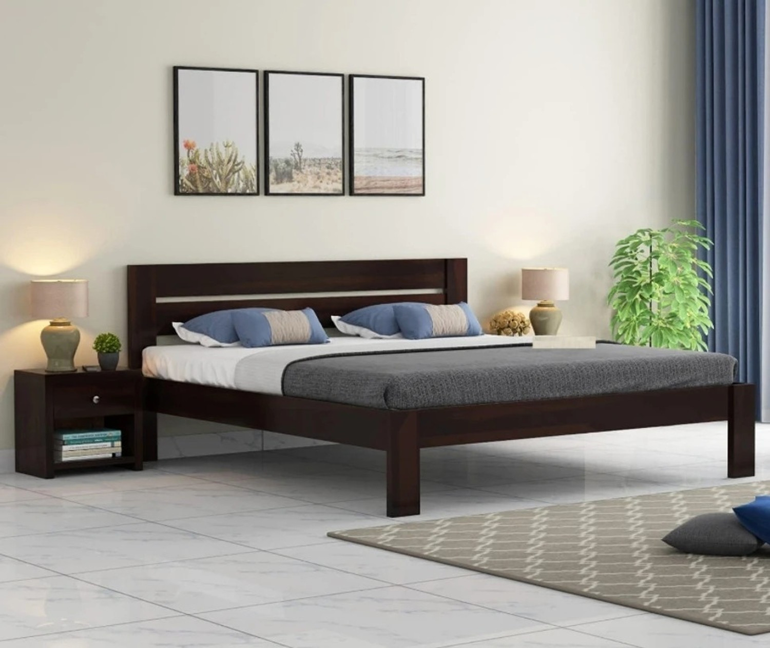Image of Vibrant Interior ZOPYROSE Metal Double Bed, 190.5 cm x 121.92 cm (6.25 ft x 4.0 ft) (Finish Color - BLACK, Delivery Condition - DIY(Do-It-Yourself))
