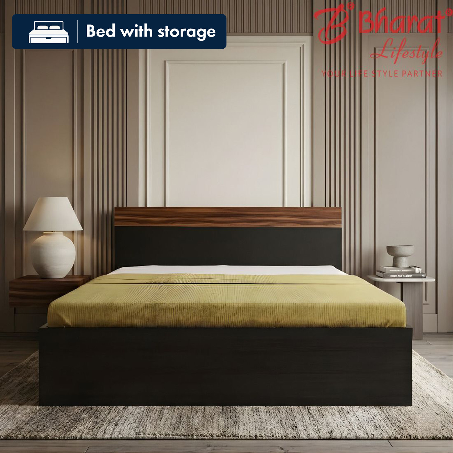 Image of Trevi Sherpa Compact Double Engineered Wood Double Bed, 186 cm x 125 cm (6.1 ft x 4.1 ft) (Finish Color - Wenge, Delivery Condition - Knock Down)