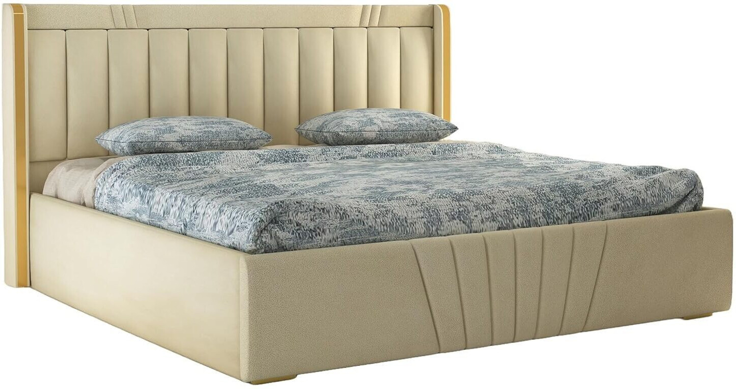 Image of DMKDecor Upholstered Bed with Box Storage Solid Wood Fabric Bed Solid Wood King Box Bed, 213 cm x 190 cm (6.99 ft x 6.23 ft) (Finish Color - Beige, Delivery Condition - DIY(Do-It-Yourself))