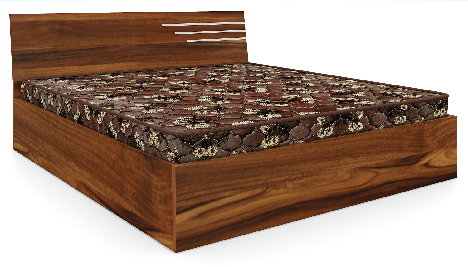 Image of Bharat Lifestyle Amsterdam Bed With Mattress Engineered Wood Queen Bed, 197 cm x 155 cm (6.46 ft x 5.09 ft) (Finish Color - Brown With Mattress, Delivery Condition - Knock Down)