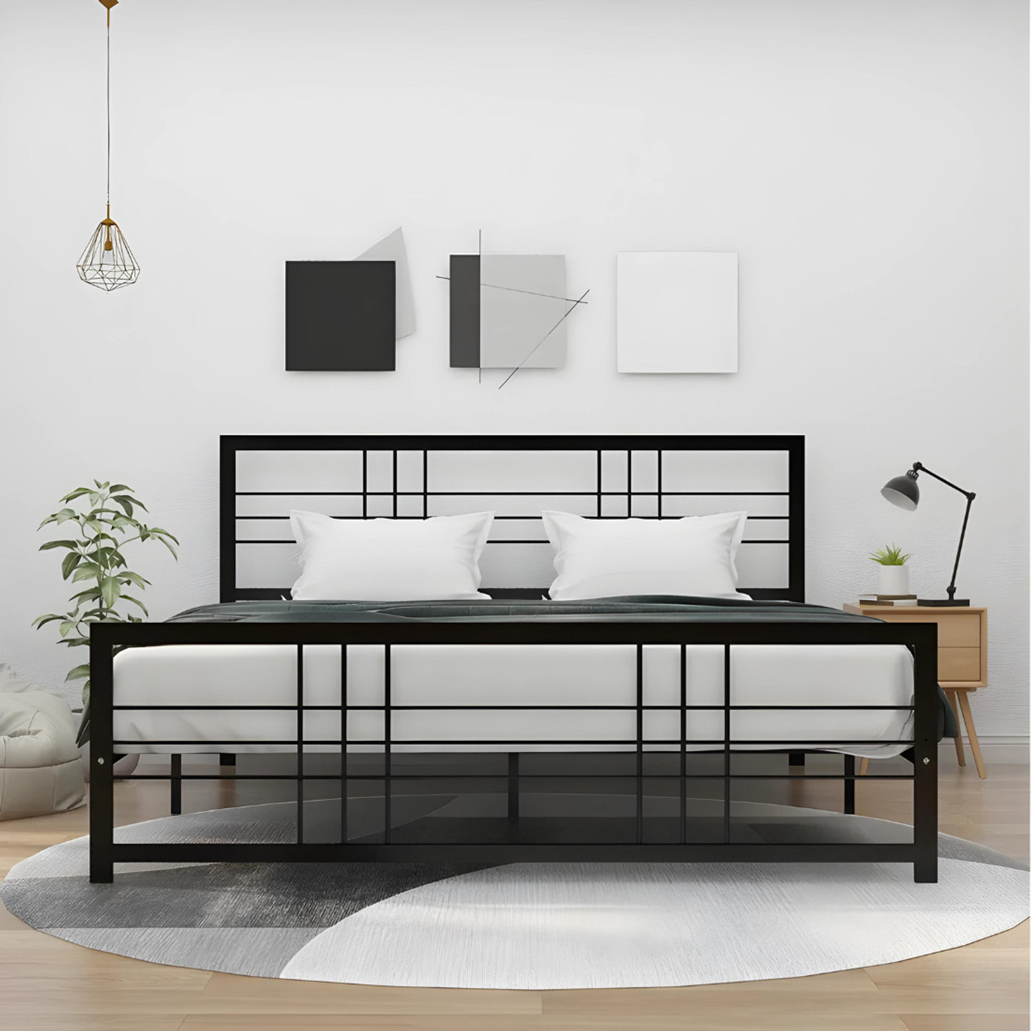 Image of Woodmoover Ultra King Size Elegant Metal Bed with | Wrought Iron Metal Hydraulic Bed Metal King Hydraulic Bed, 190 cm x 152 cm (6.23 ft x 4.99 ft) (Finish Color - Brown, Delivery Condition - Knock Down)