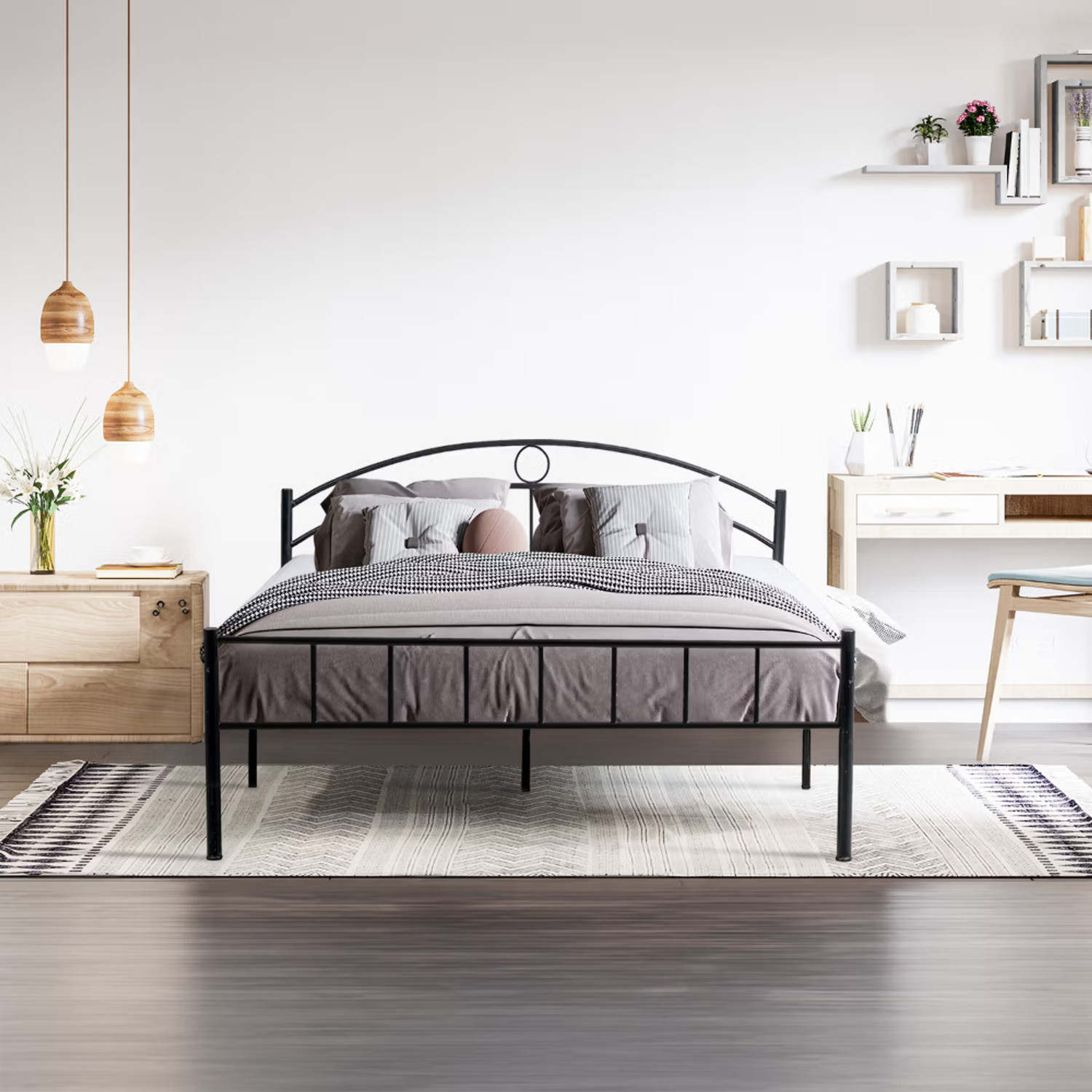 Image of Woodmoover Ultra King Size Elegant Metal Bed with | Wrought Iron Metal Hydraulic Bed Metal King Hydraulic Bed, 190 cm x 152 cm (6.23 ft x 4.99 ft) (Finish Color - Brown, Delivery Condition - Knock Down)